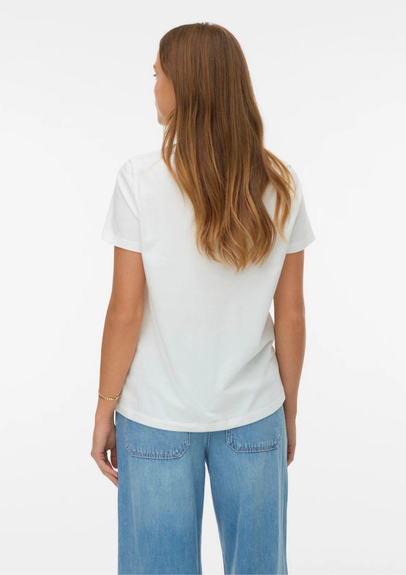 Vero Moda Top Donna Jamaica Bianco con Stampa Lips 10341639 Snow White LIPS RHINESTONES VERO MODA