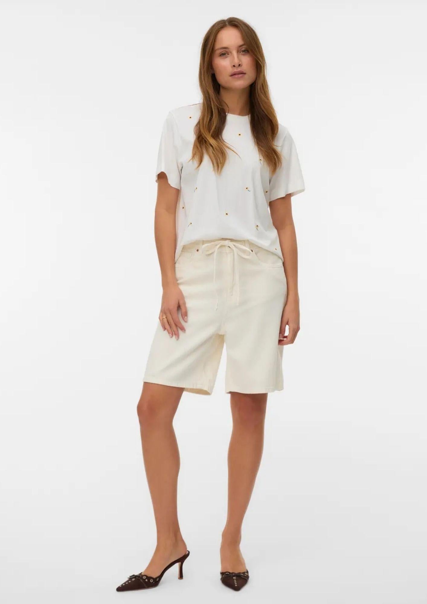 Vero Moda T-Shirt Donna Sola Bianca Stampa Sunflower 10341979 Snow White SUNFLOWER VERO MODA