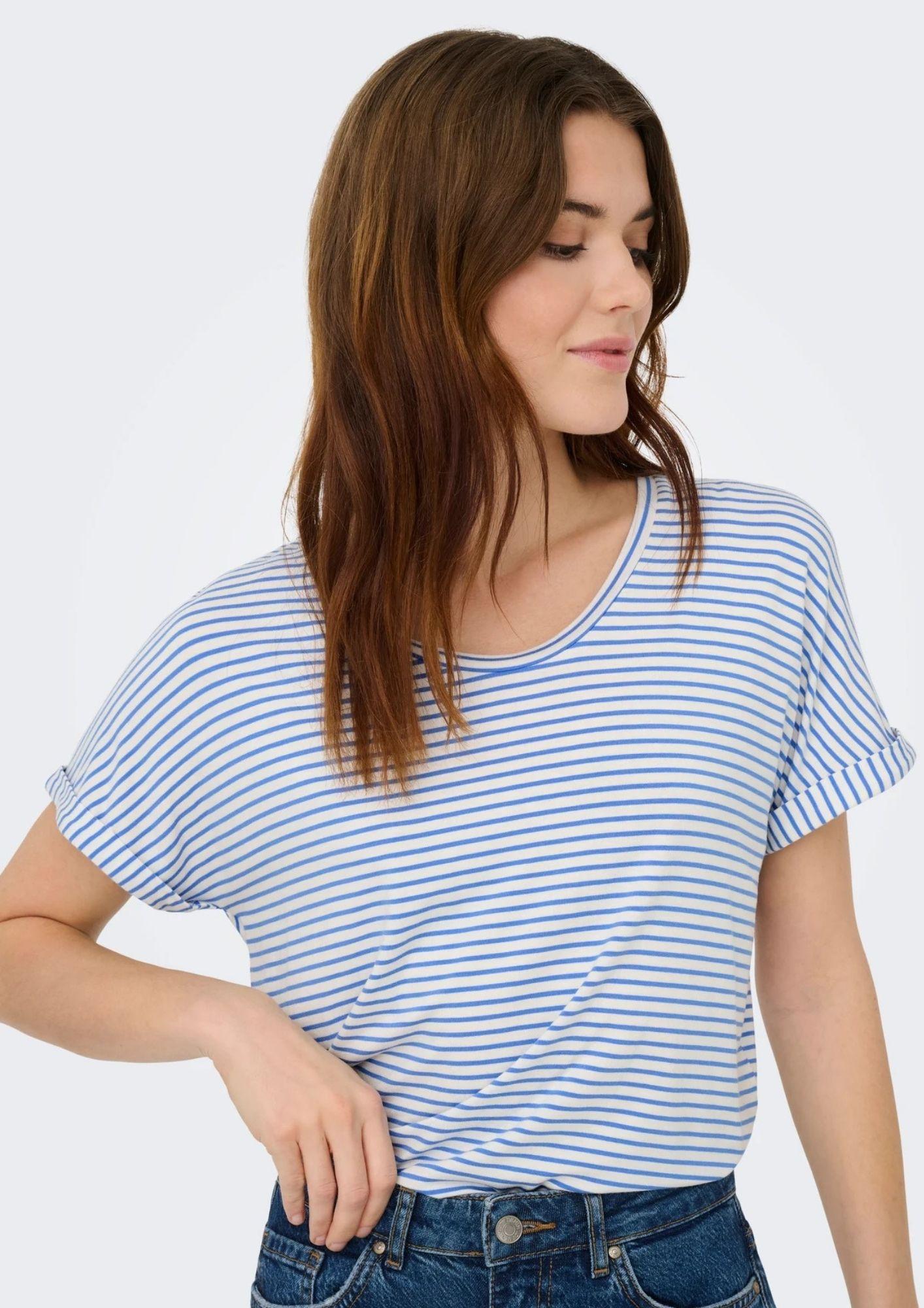 Jacqueline De Yong Top Donna Sissi Bianco e Blu Cashmere 15325267 Cashmere Blue CLOUD DANCER JACQUELINE DE YONG