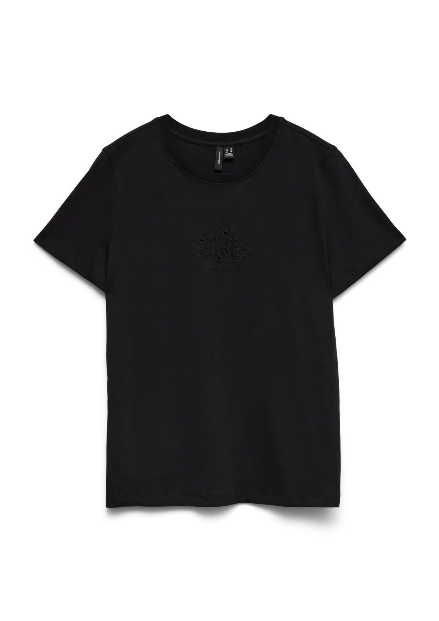 Vero Moda T-Shirt Donna Mirania Nera 10343538 Black CENTER BRODERIE VERO MODA