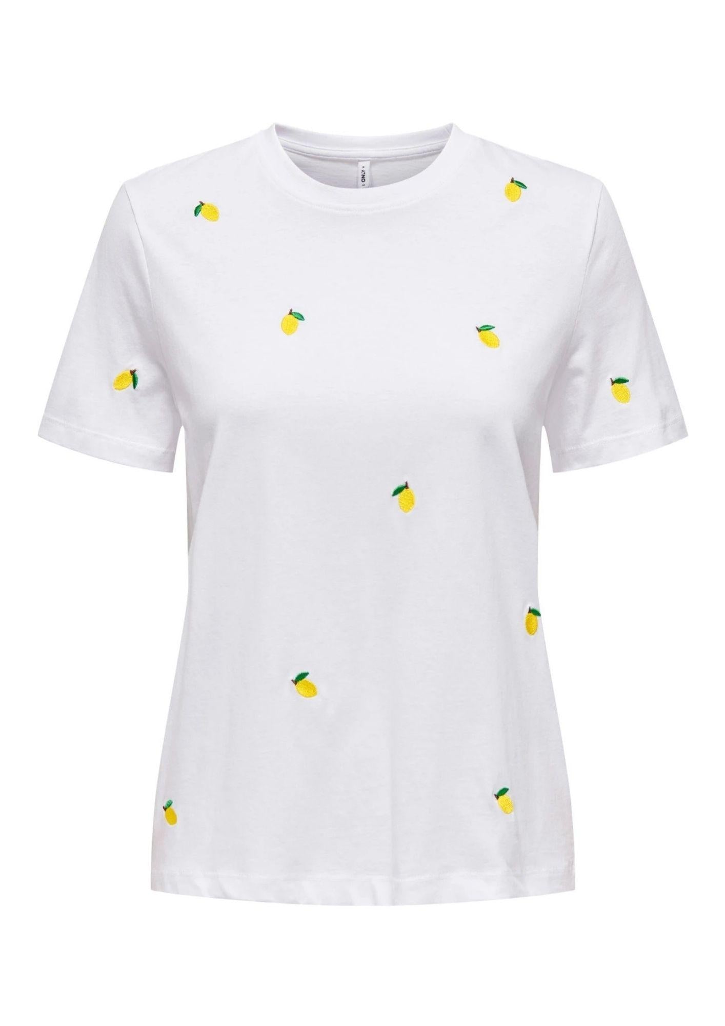 Only T-Shirt Donna Ketty Bianca con Limoni 15288473 Bright White Lemon ONLY