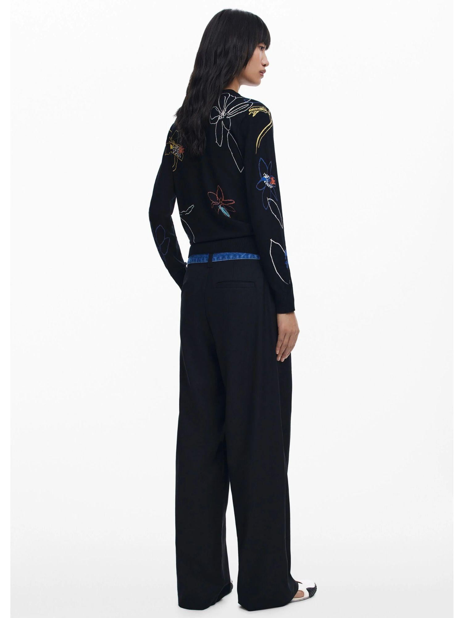 Desigual Maglione leggero con tratti floreali Donna Nero 25WWJF33 2000 DESIGUAL