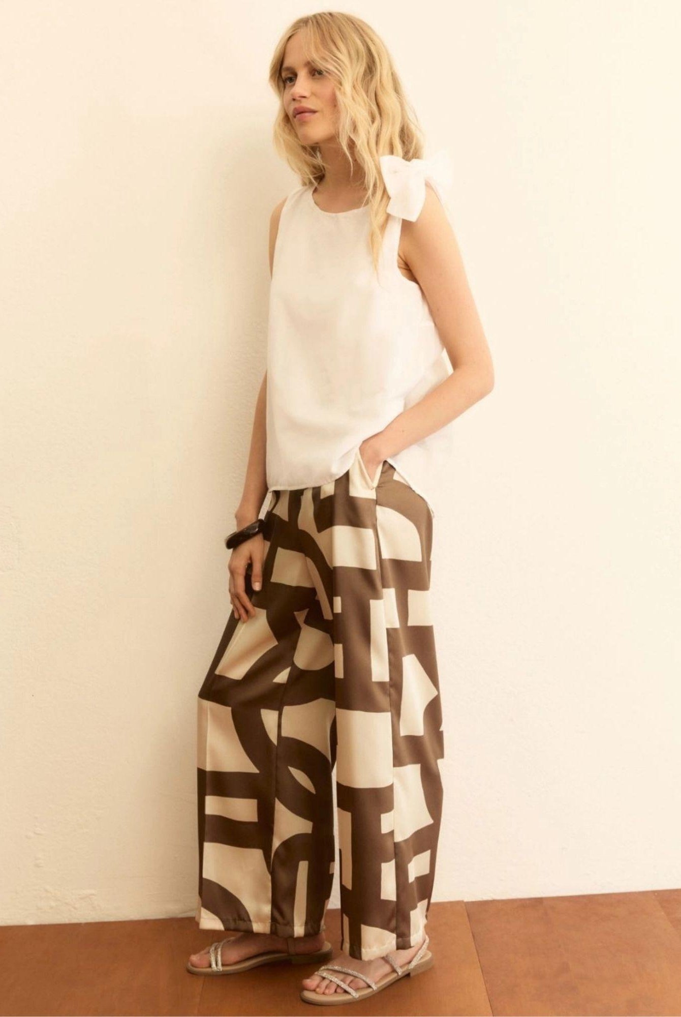 Emme Marella Pantalone Donna Emmalbero Tortora Geometrico 2615131152200 006 EMME MARELLA