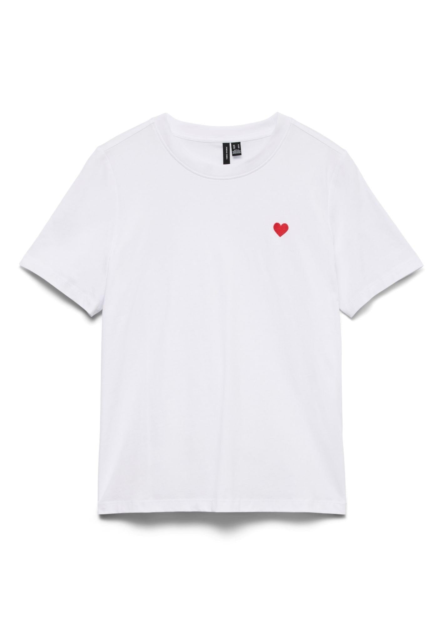 Vero Moda T-Shirt Donna Paulina Bianca Con Cuore Rosso 10316991 Bright White Red Heart VERO MODA