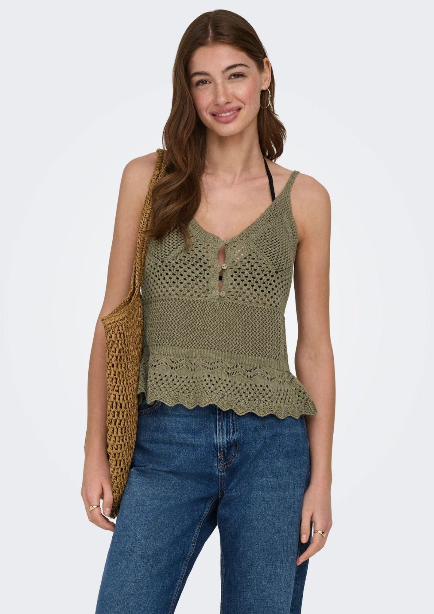 Only Top Donna Lison Verde 15369246 Mermaid Dtm FMOP Button ONLY