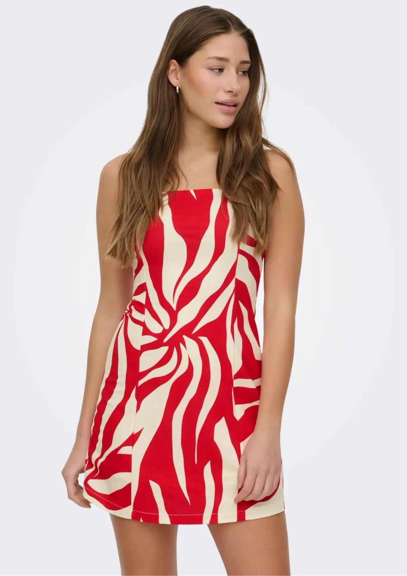 Only Abito Donna Sakura Bianco Rosso 15366893 Barbados Cherry ONLY