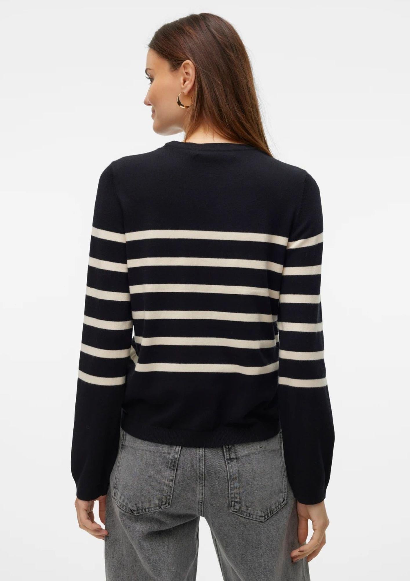 Vero Moda Maglione Donna Saba Nero A Righe Bianche 10309324 Black BIRCH VERO MODA