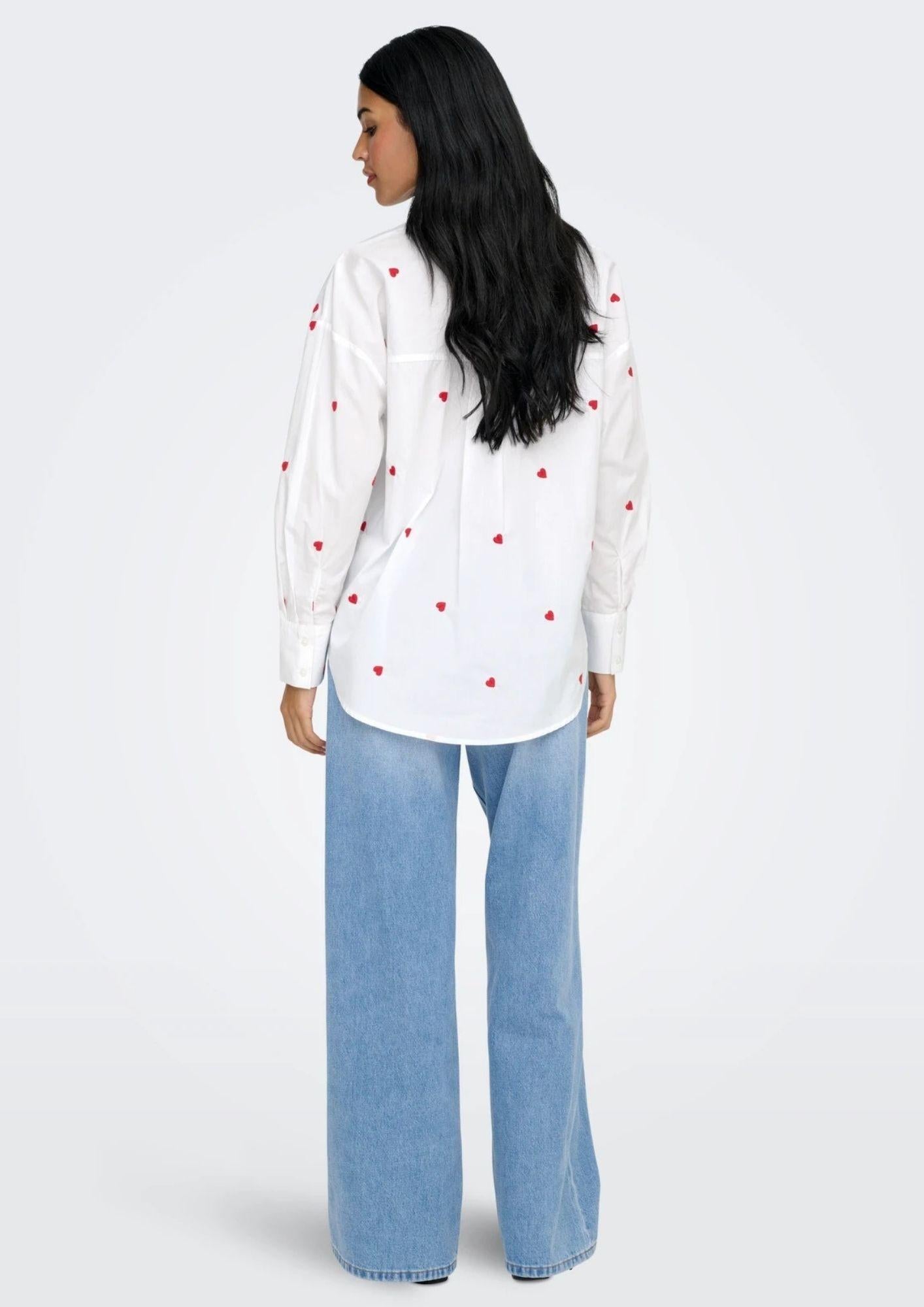 Jacqueline De Yong Camicia Donna Nelly Bianca Cuori Rossi 15330490 White HEART EMBROIDERY JACQUELINE DE YONG