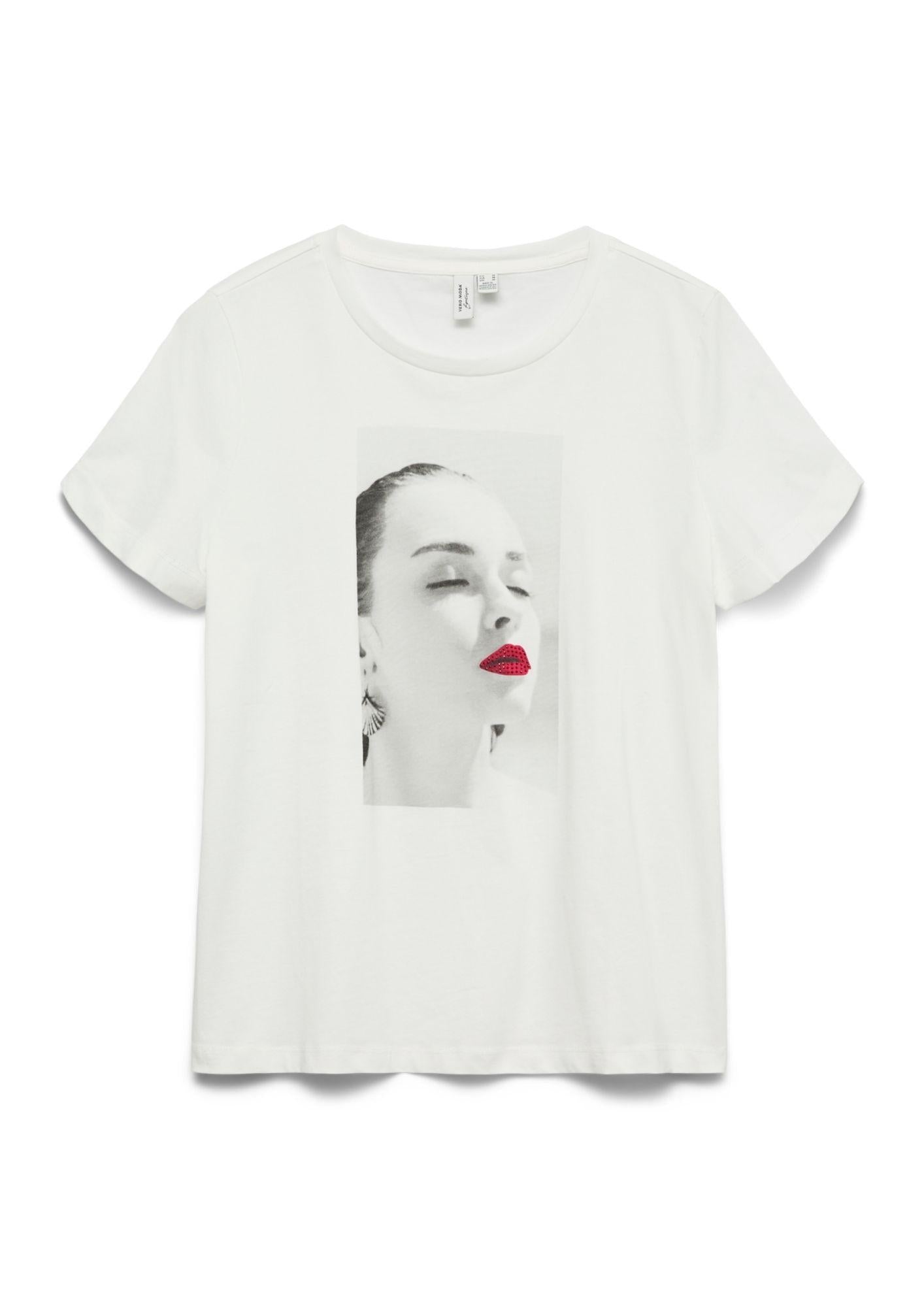 Vero Moda Top Donna Jamaica Bianco con Stampa Lips 10341639 Snow White LIPS RHINESTONES VERO MODA