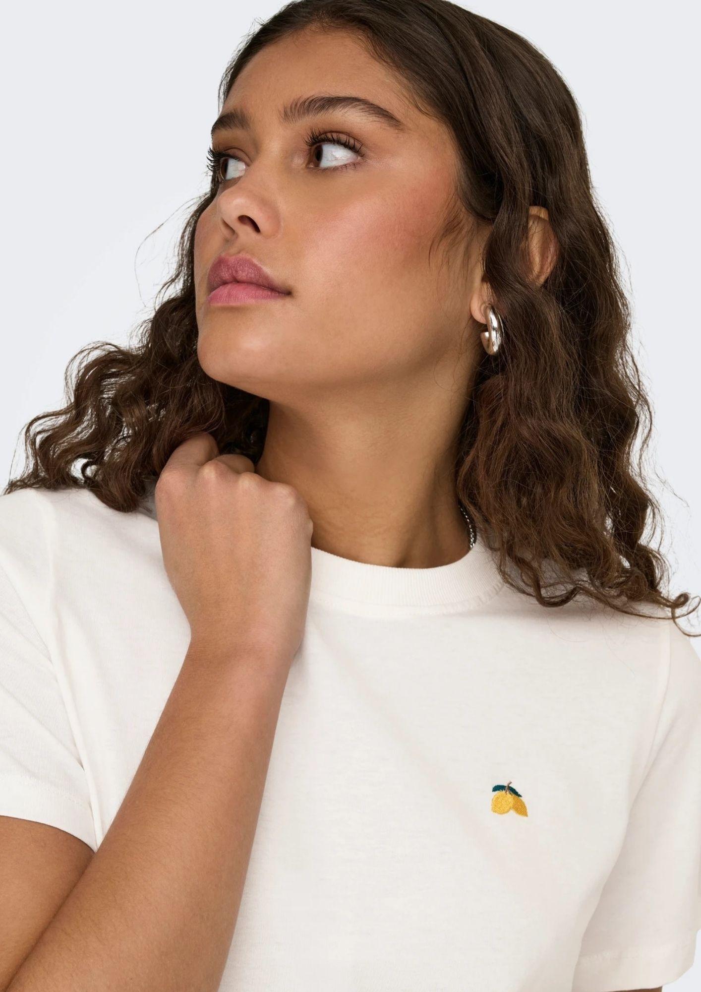 Jacqueline De Yong T-Shirt Donna Pisa Bianca con Ciliegia 15298612 Cloud Dancer CHERRY JACQUELINE DE YONG