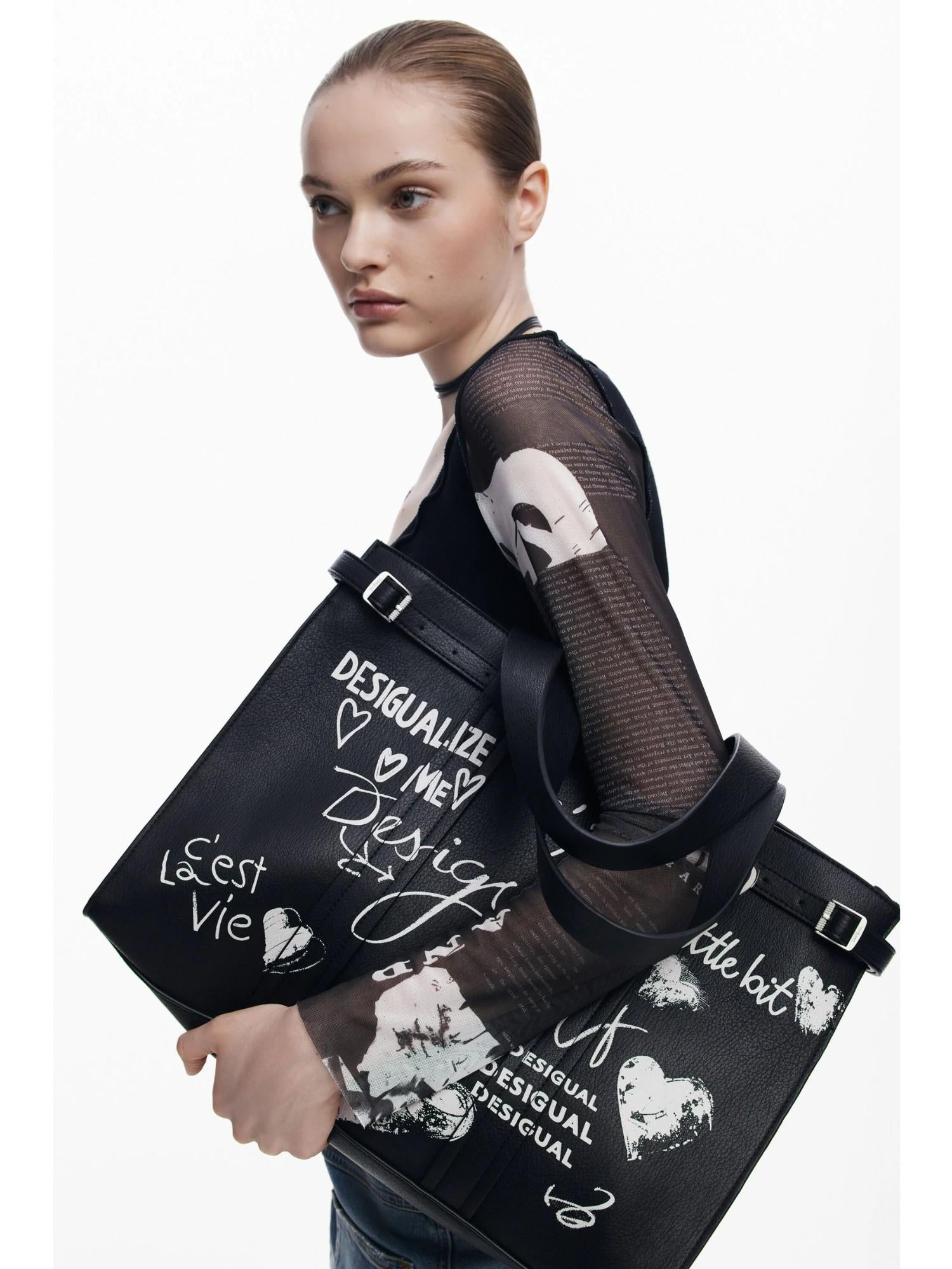 Desigual Shopper effetto pelle con lettere grande Donna Nero 25WAXPA5 2000 DESIGUAL