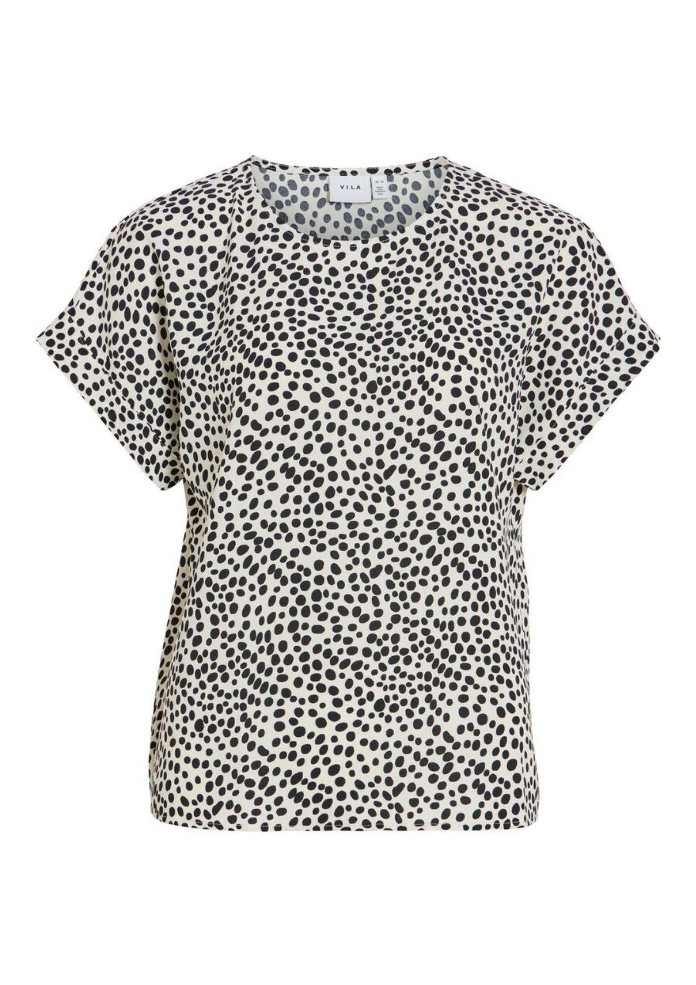 Vila T-Shirt Donna Biaca con Pois Neri 14101663 Sandshell DOT BLACK BEAUTY VILA