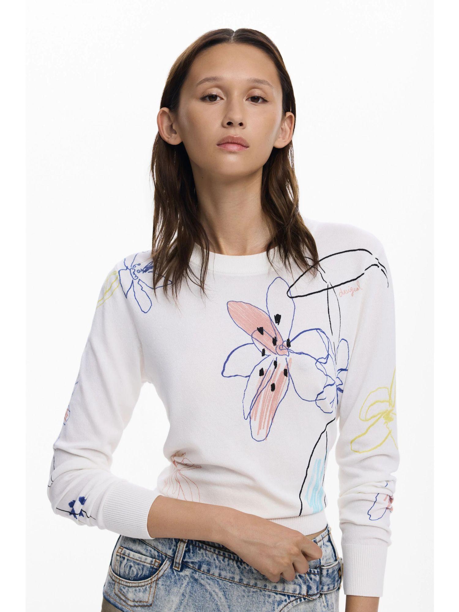 Desigual Maglione leggero con tratti floreali Donna Bianco 25WWJF33 1000 DESIGUAL