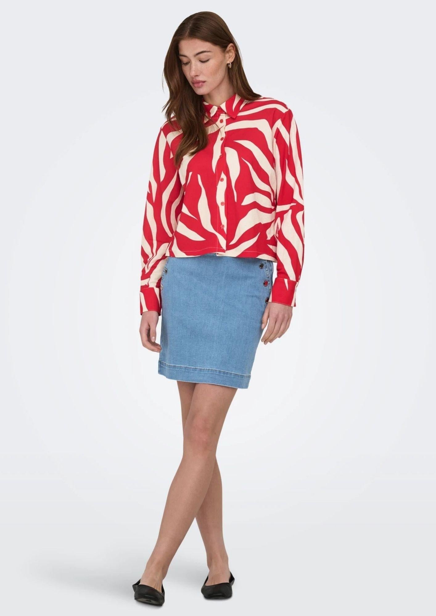 Only Camicia Donna Sakura Bianco e Rosso 15366883 Barbados Cherry ONLY
