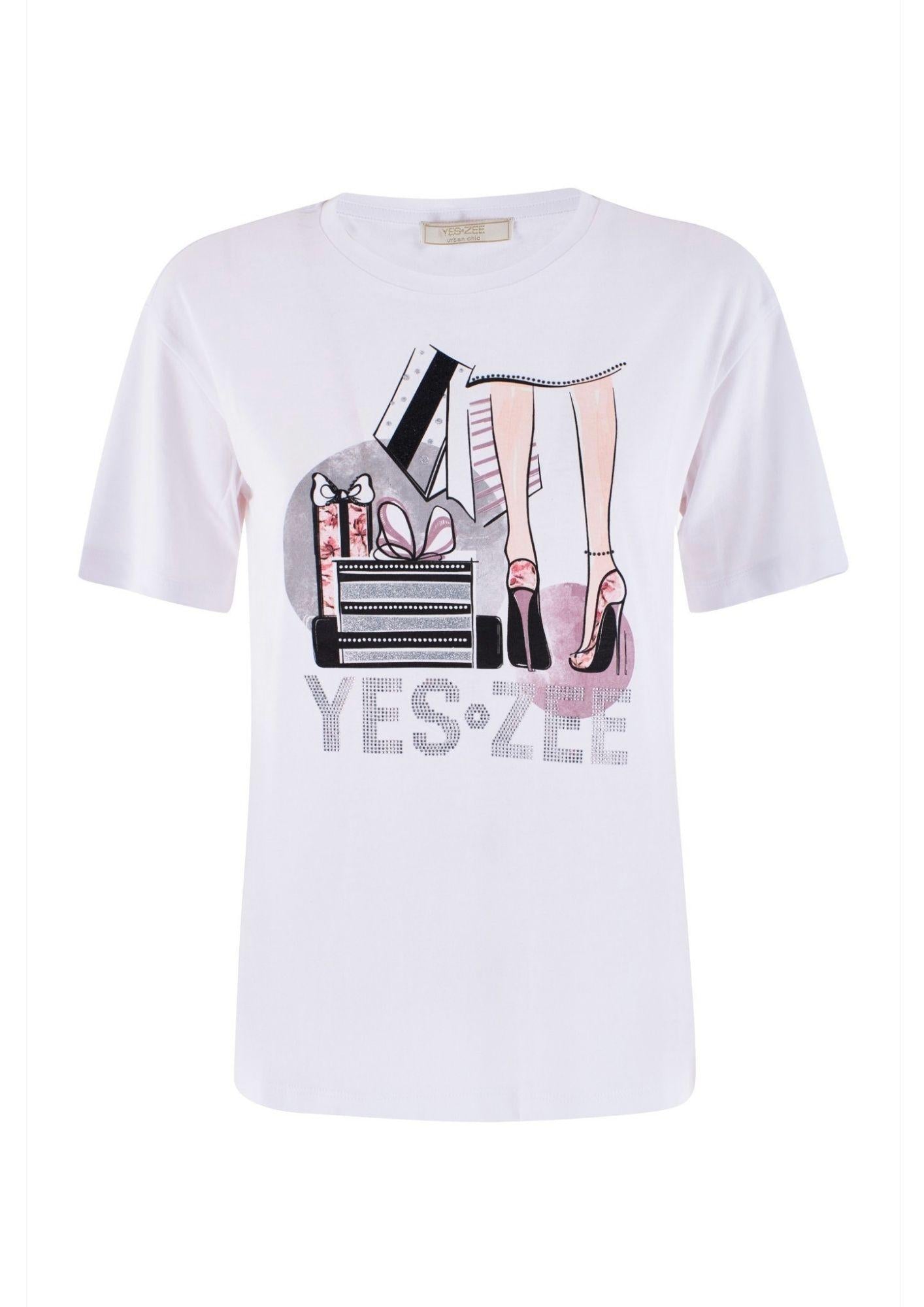 Yes Zee T-Shirt Donna Girocollo Bianca T269 S100 2101 YES ZEE