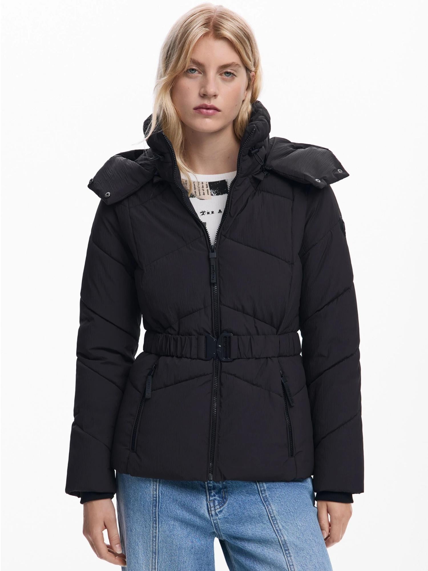 Desigual Giacca Imbottita con Cintura Donna Nera 25WWEW30 2000 DESIGUAL