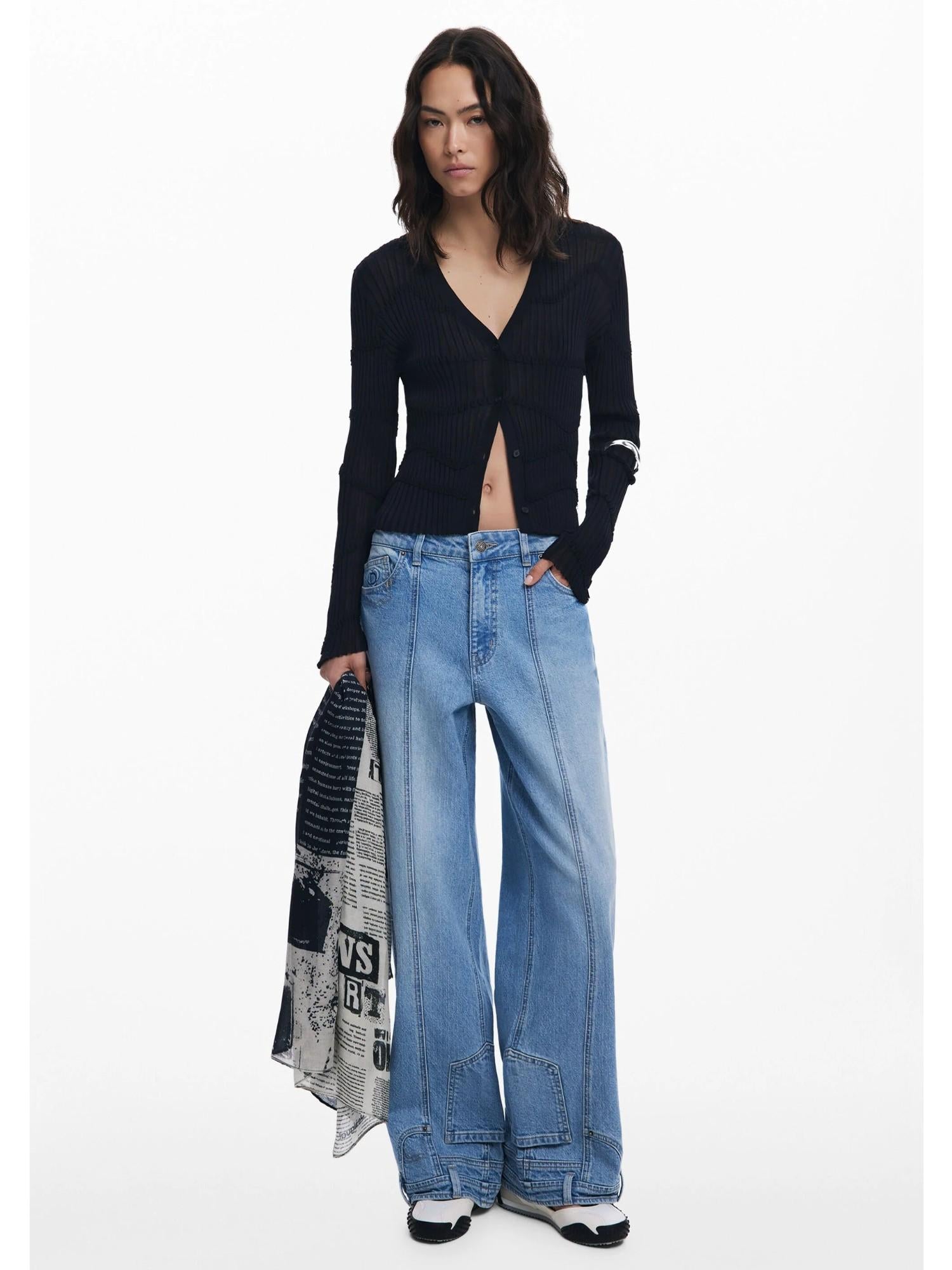 Desigual Foulard rettangolare a stampa giornale Donna Nero 25WAWA12 2000 DESIGUAL