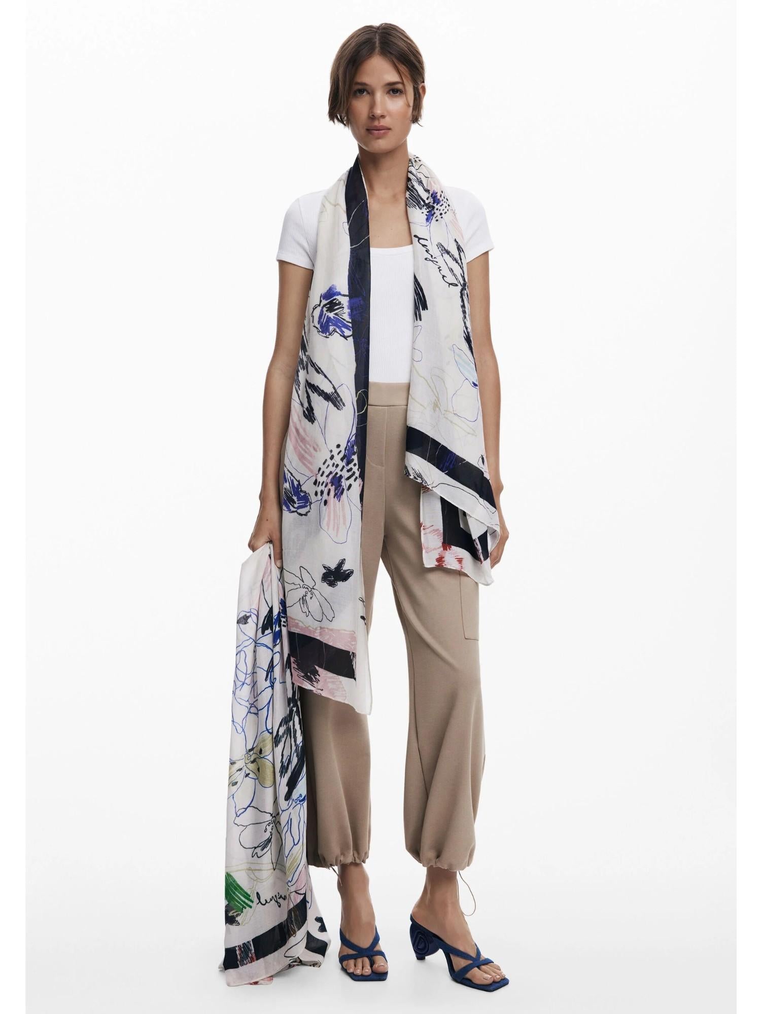 Desigual Foulard rettangolare con tratti Donna Bianco 25WAWA06 1025 DESIGUAL