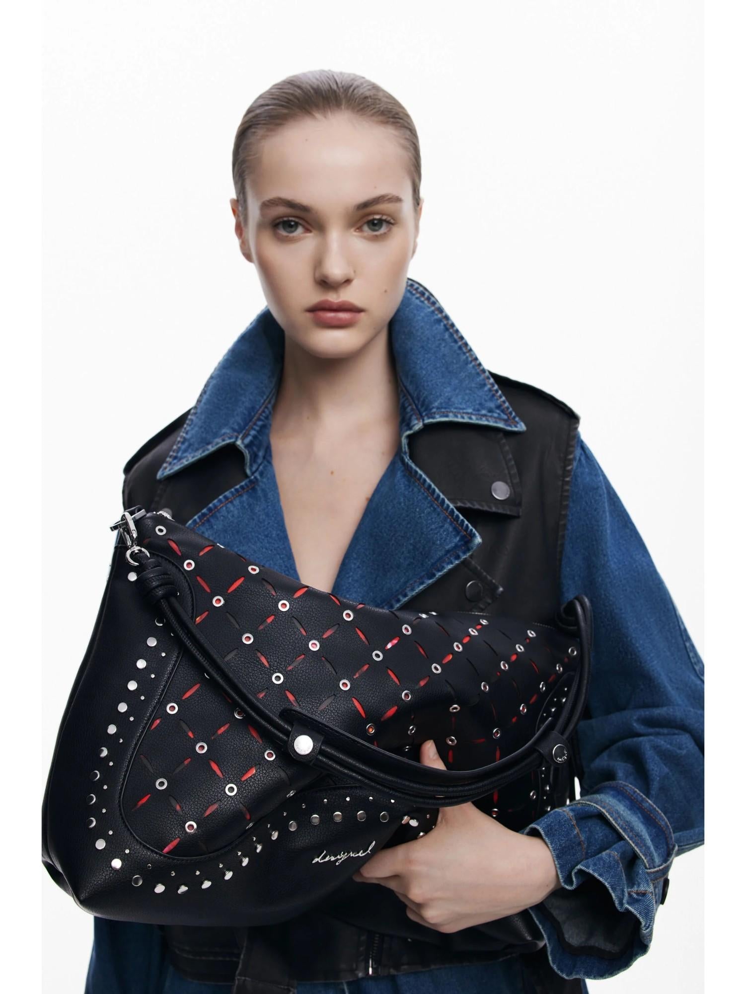 Desigual Borsa effetto pelle traforata media Donna Nero 25WAXP37 2000 DESIGUAL