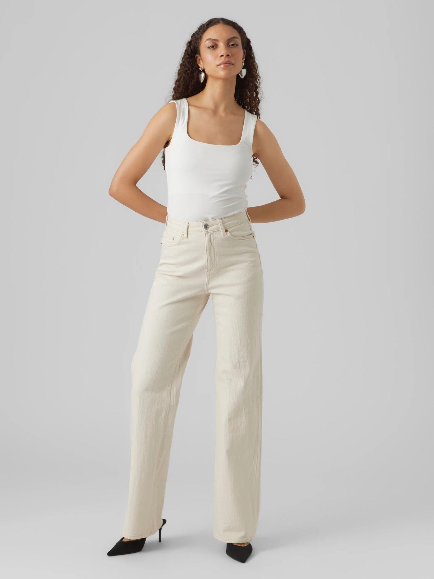 Vero Moda Jeans Donna Wide Fit Ecru VMTessa 10287303 Ecru VERO MODA
