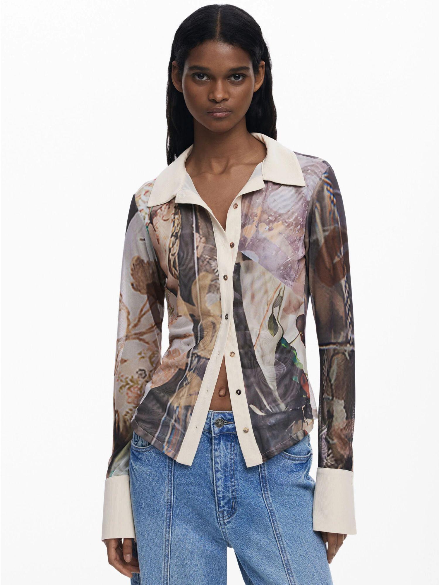 Desigual Maglietta in chiffon con polsini Donna Marrone 25WWTK26 6110 DESIGUAL