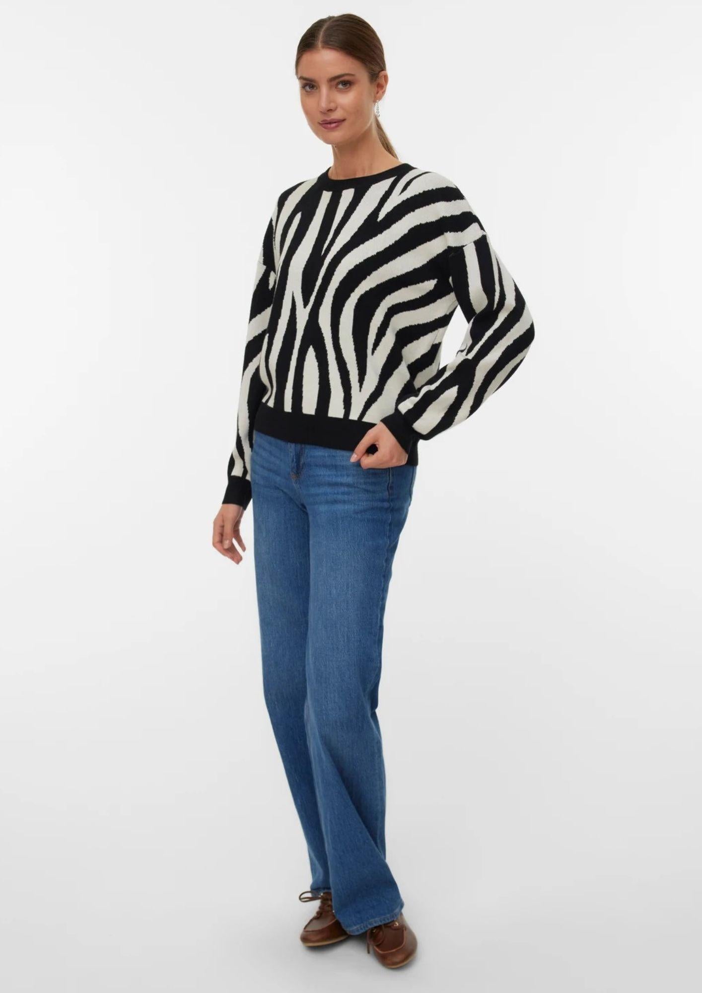 Vero Moda Maglione Donna Siljeanimal Nero Animalier 10330808 Birch W. BLACK VERO MODA