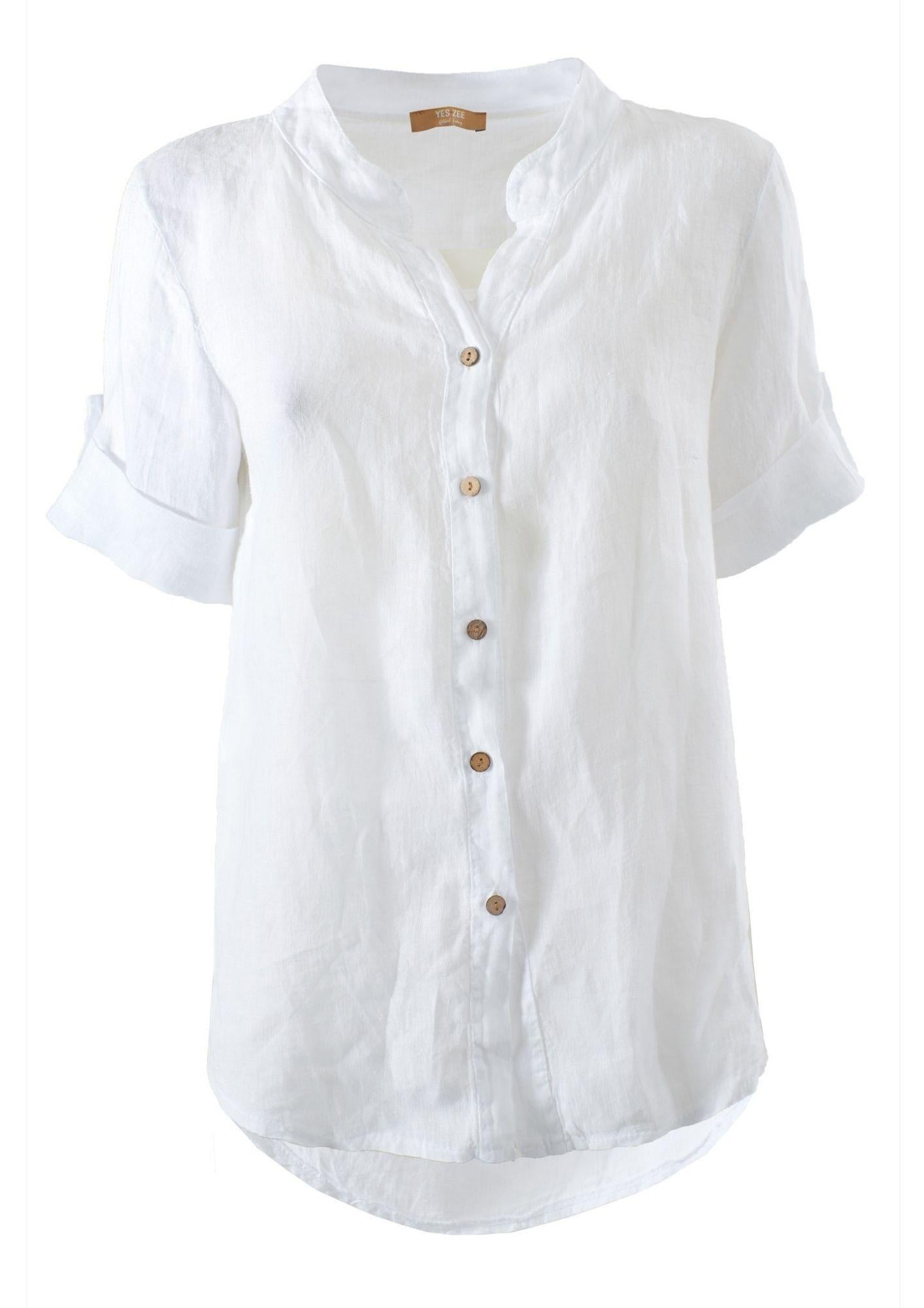 Yes Zee Camicia Donna Misto Lino Bianca C231 YZ00 0101 YES ZEE
