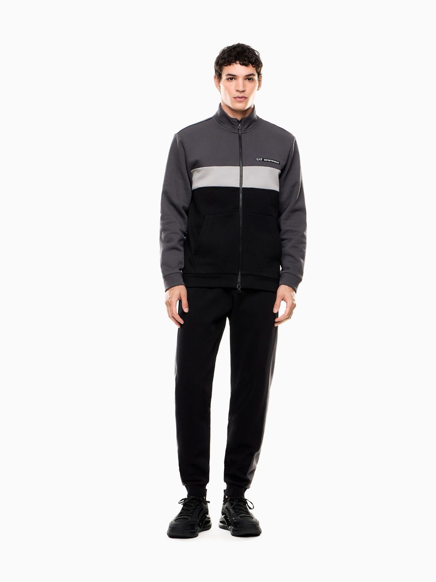 EA7 Emporio Armani Tuta Athletic Colour Block in misto cotone organico ASV Uomo Nero Asfalto 7M000941 AF10377 MC165 EA7 EMPORIO ARMANI