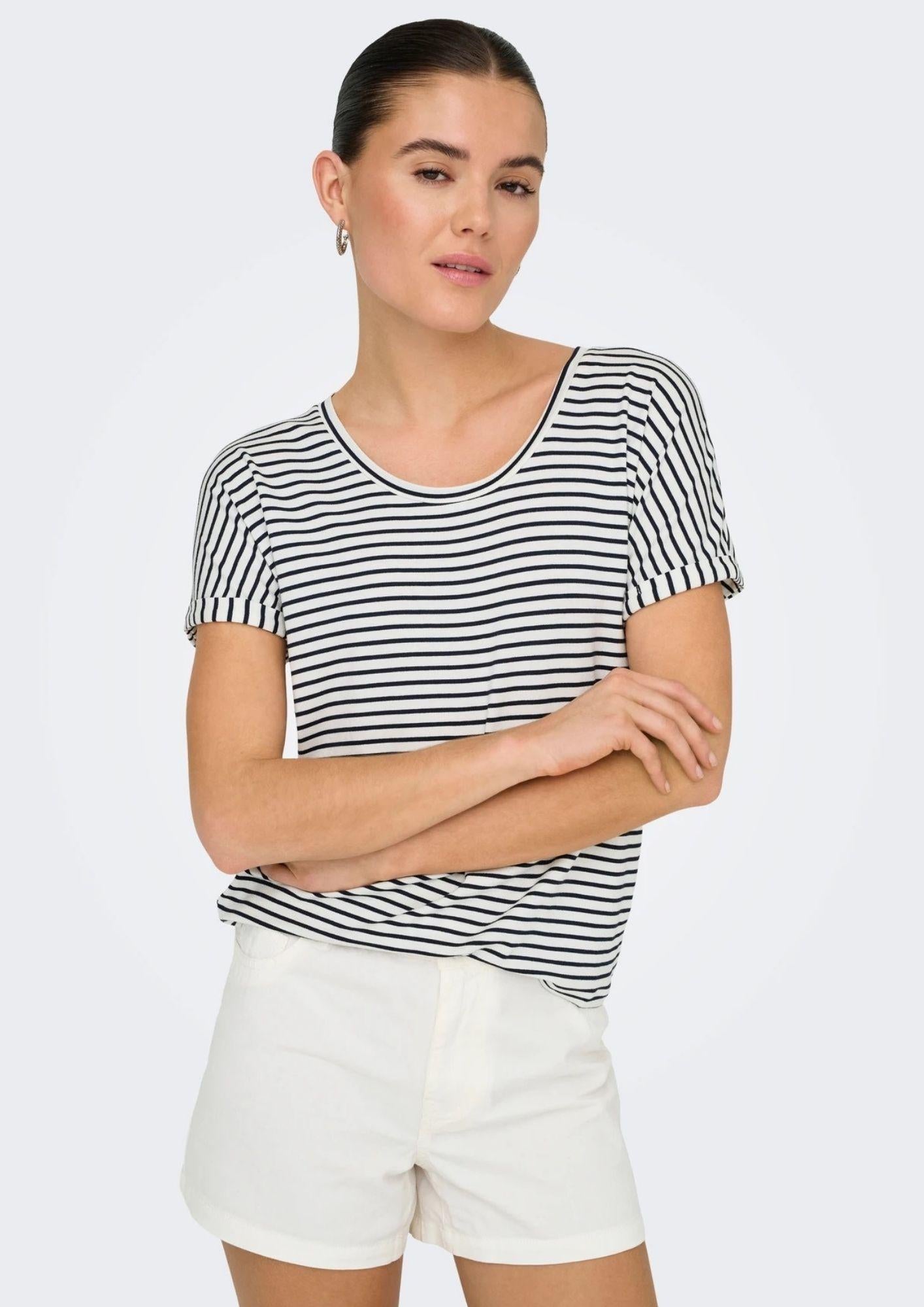 Jacqueline De Yong Top Donna Sissi Bianco e Blu 15325267 Cloud Dancer SKY CAPTAIN JACQUELINE DE YONG