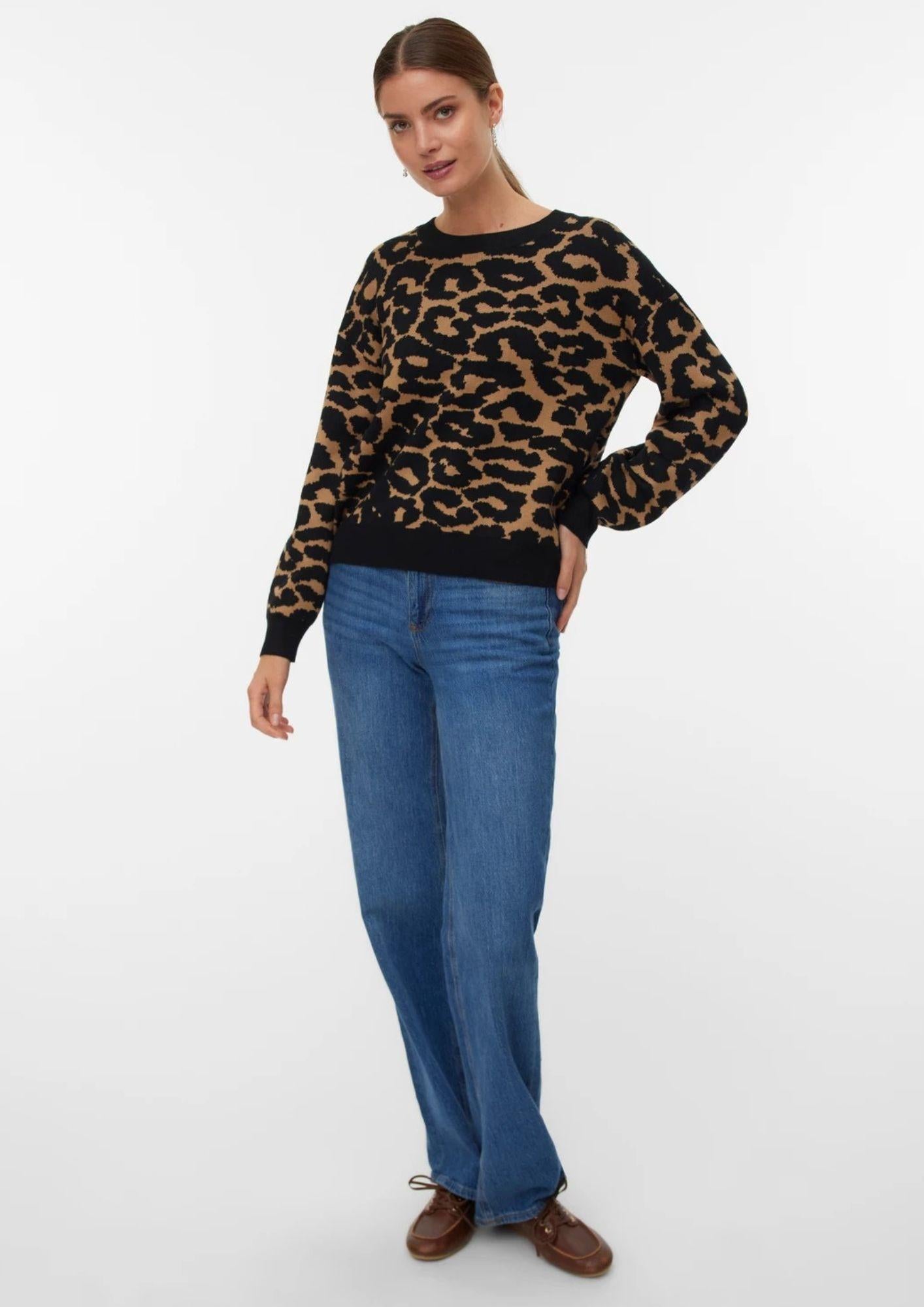 Vero Moda Pullover Donna Siljeanimal Marrone Animalier 10330808 Tigers Eye W. BLACK VERO MODA