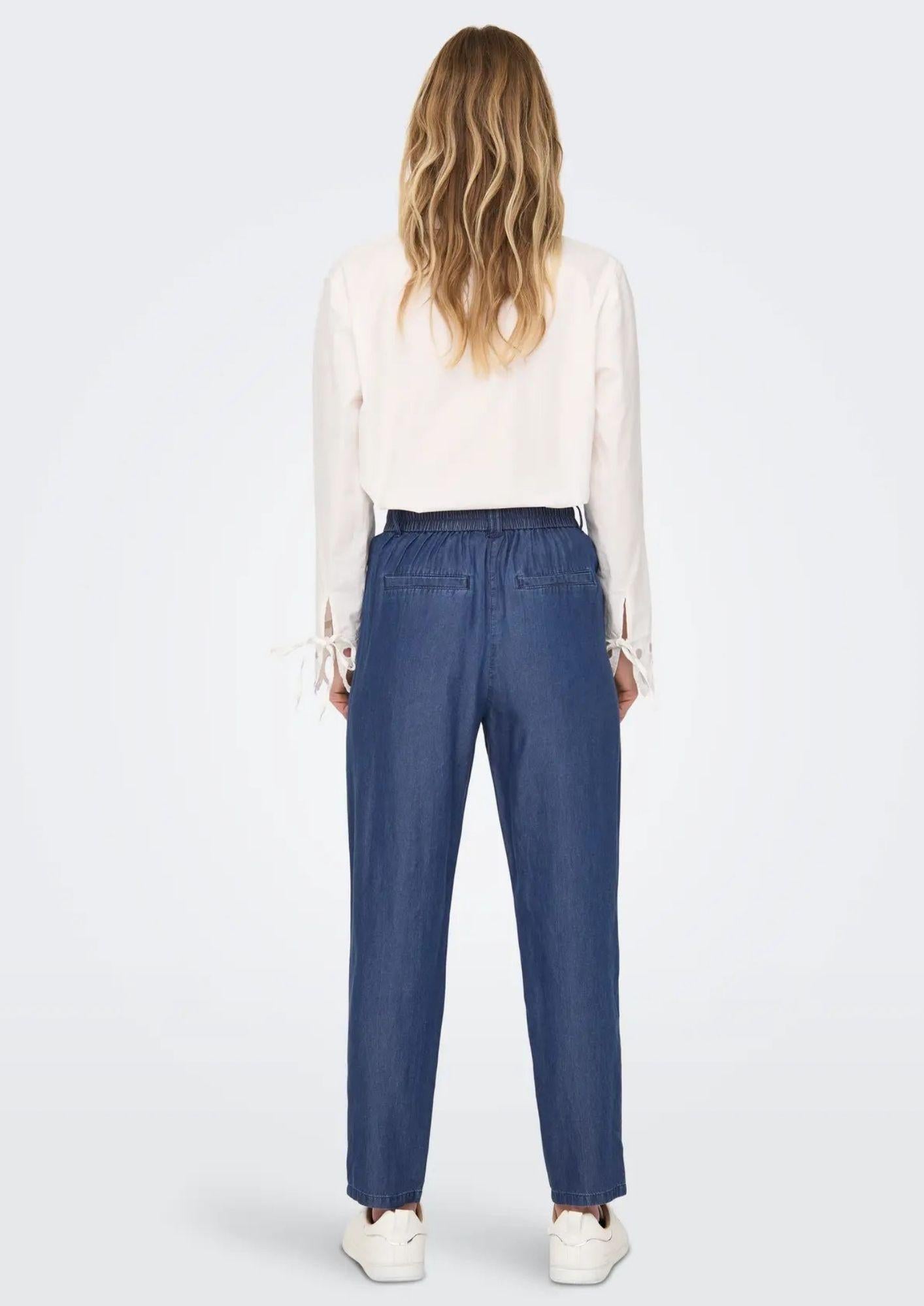 Only Pantalone Donna Poptrash Blu Denim Scuro 15342874 Dark Blue Denim ONLY