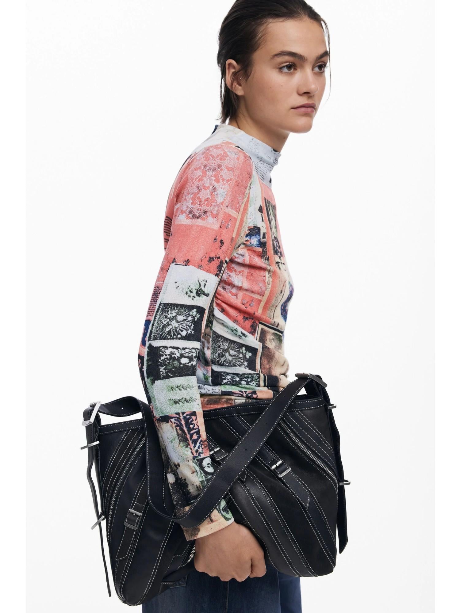 Desigual Borsa effetto pelle con fibbie media Donna Nero 25WAXP72 2000 DESIGUAL