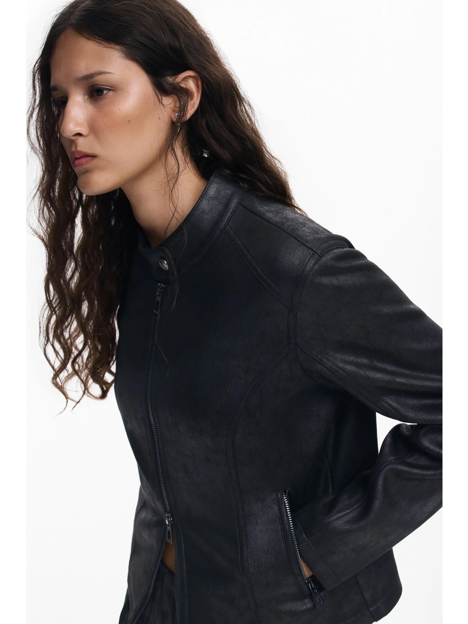 Desigual Giacca Donna Effetto Pelle Combinata Nera 25WWEW43 2000 DESIGUAL