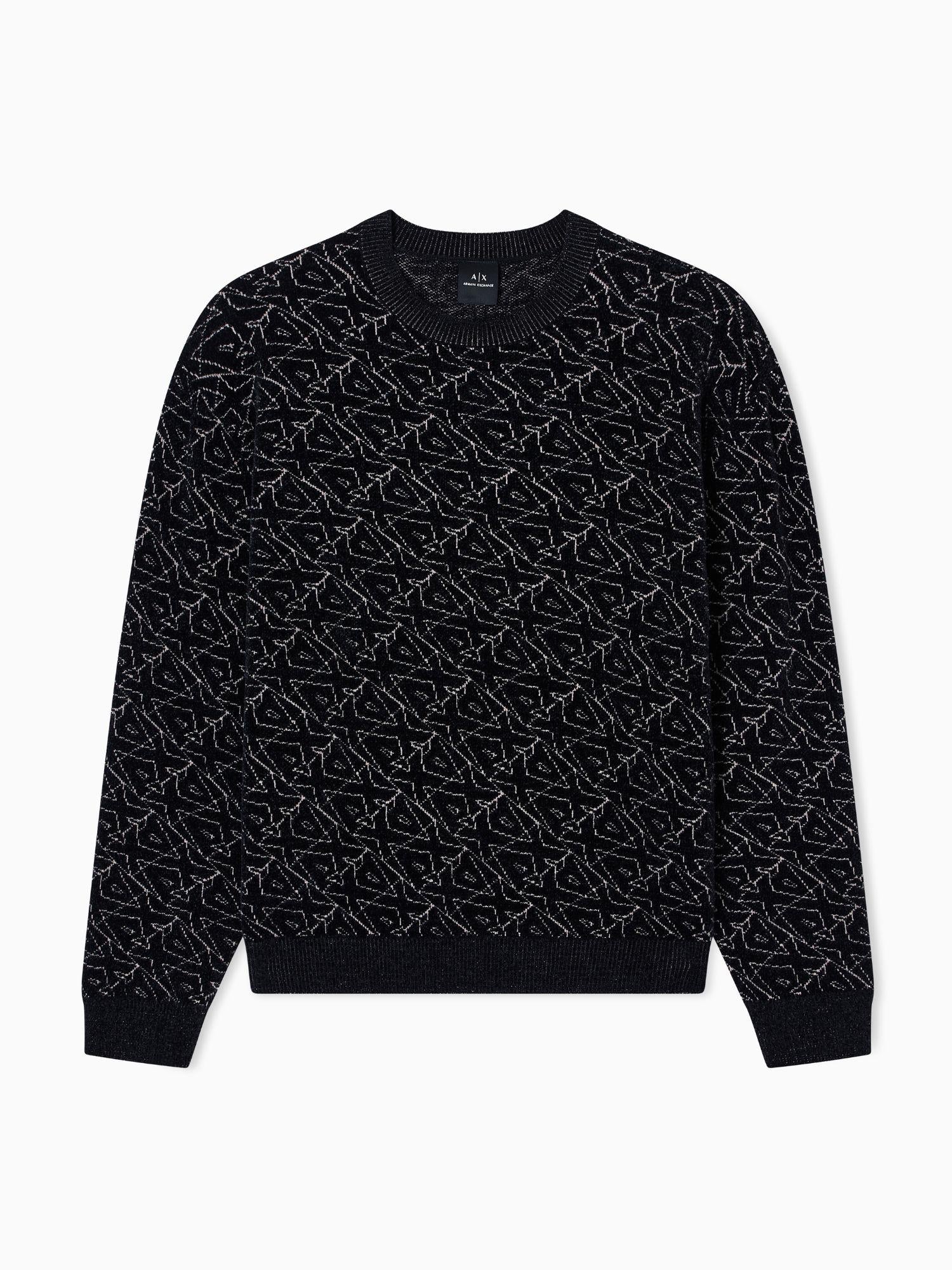 Armani Exchange Maglione girocollo con logo allover Uomo Nero XM001330 AF16916 FC196 ARMANI EXCHANGE