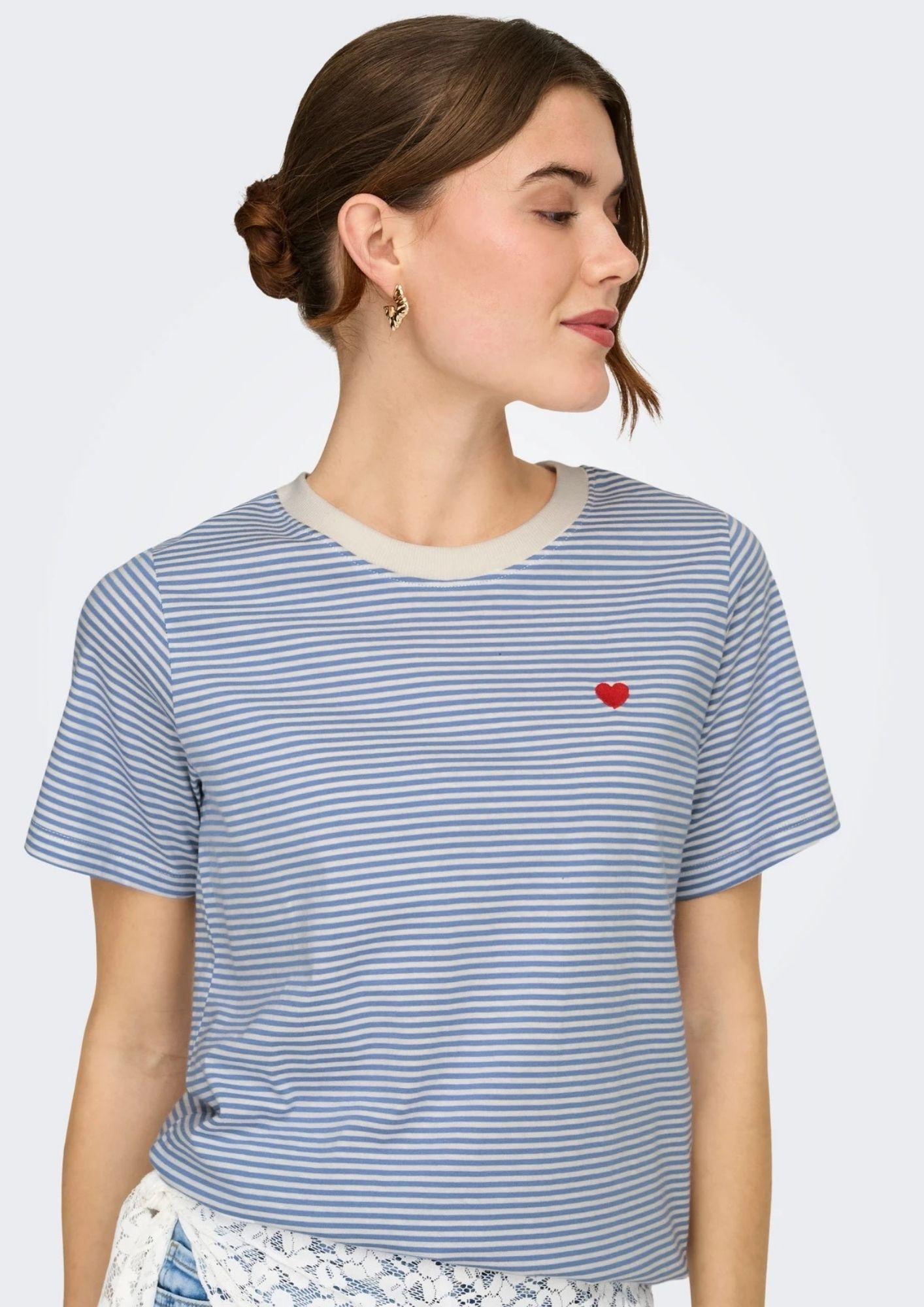 Jacqueline De Yong T-Shirt Donna Pisa Azzurra e Bianca 15298612 Ebb And Flow CD STRIPES JACQUELINE DE YONG