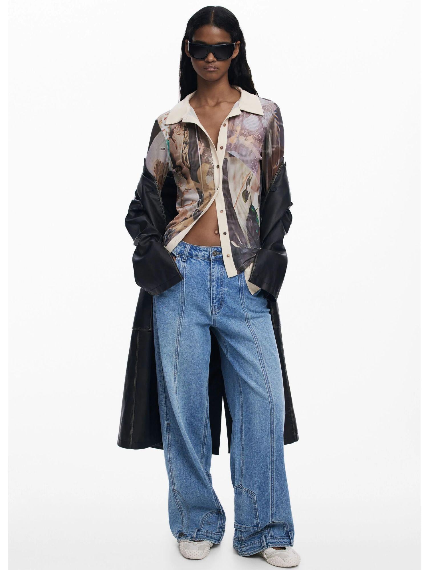 Desigual Maglietta in chiffon con polsini Donna Marrone 25WWTK26 6110 DESIGUAL