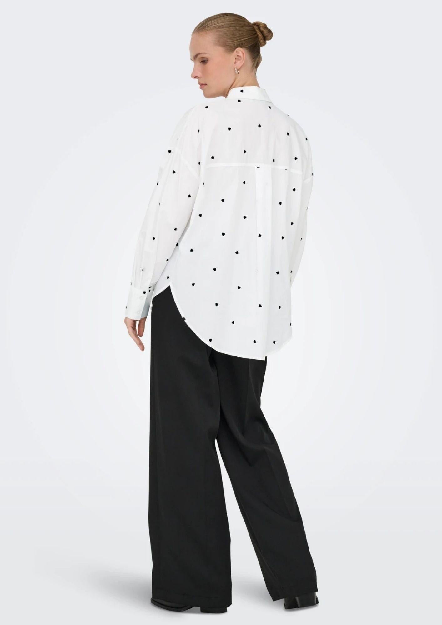 Jacqueline De Yong Camicia Donna Nelly Bianca Cuori Neri 15330490 White BLACK HEART JACQUELINE DE YONG