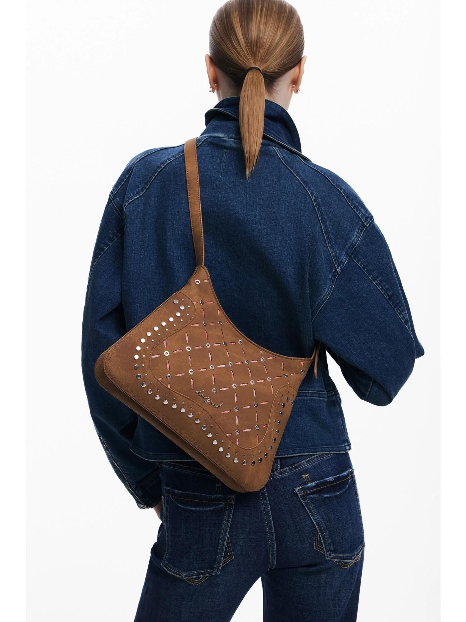 Desigual Borsa effetto pelle traforata media Donna Marrone 25WAXPB4 6011 DESIGUAL