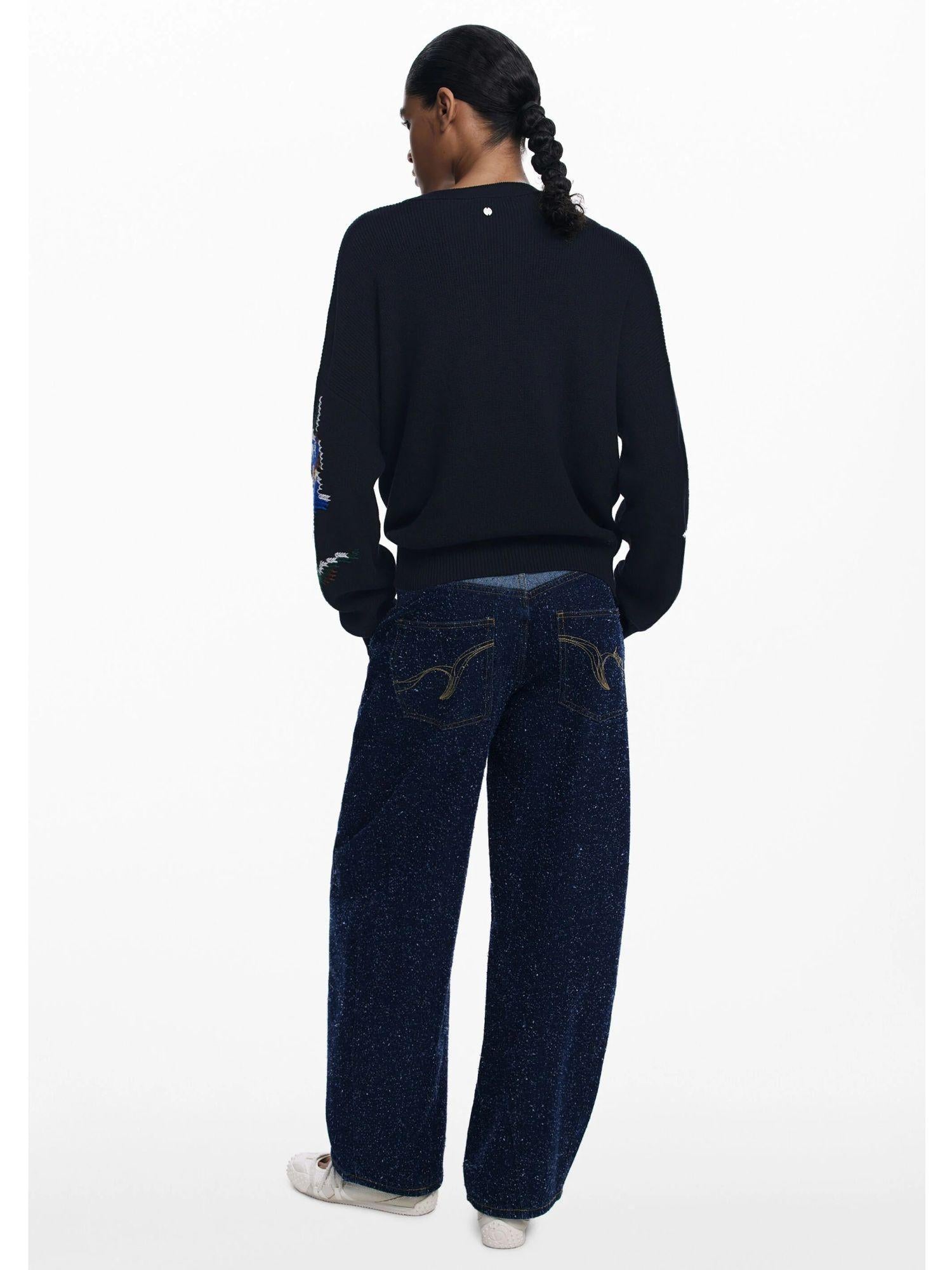 Desigual Maglione jacquard con fiori ricamati Donna Nero 25WWJF36 2000 DESIGUAL