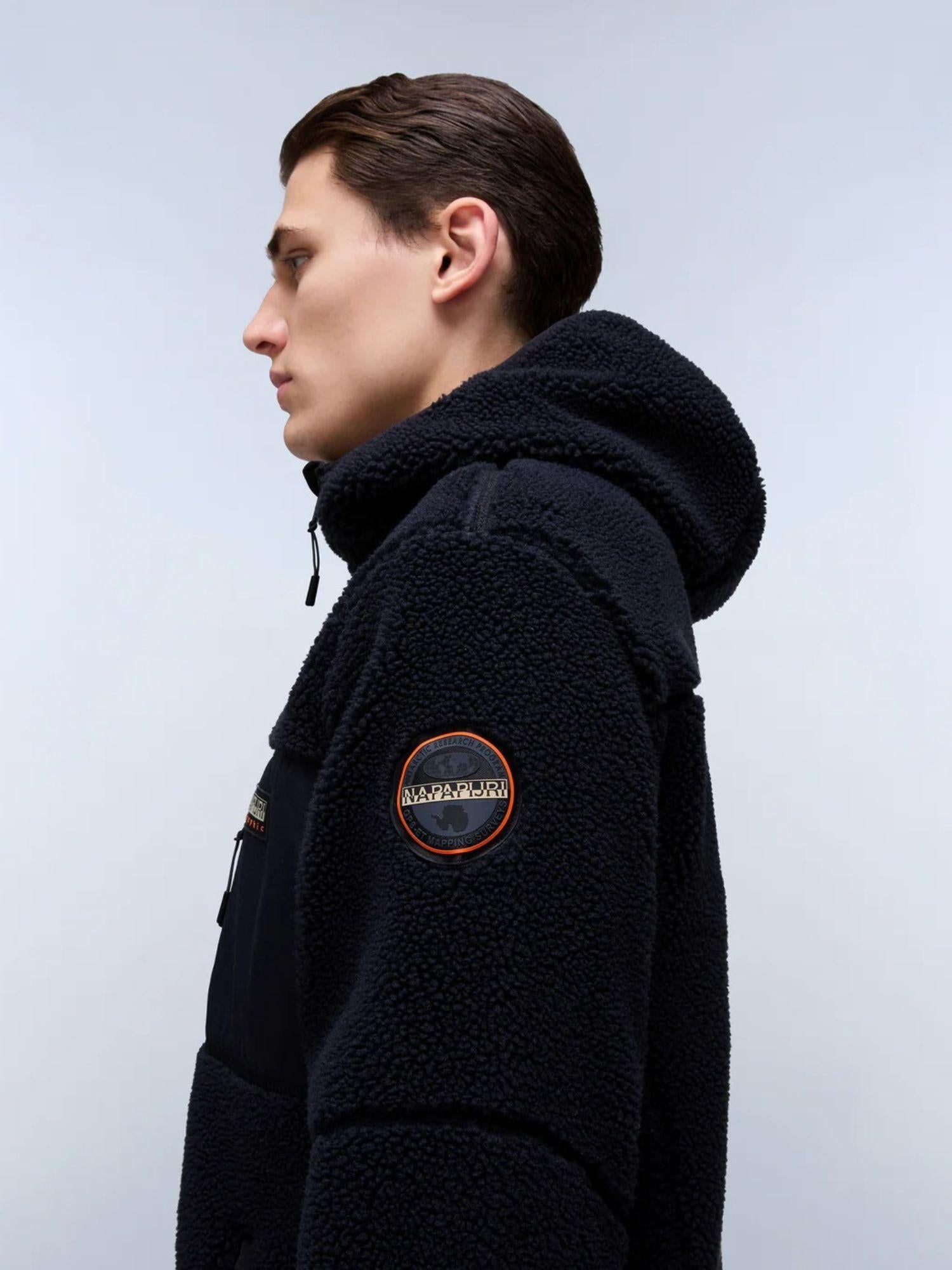 Napapijri Felpa Uomo Yupik Con Cappuccio E Zip In Pile Nero NP0A4GNS 041 NAPAPIJRI