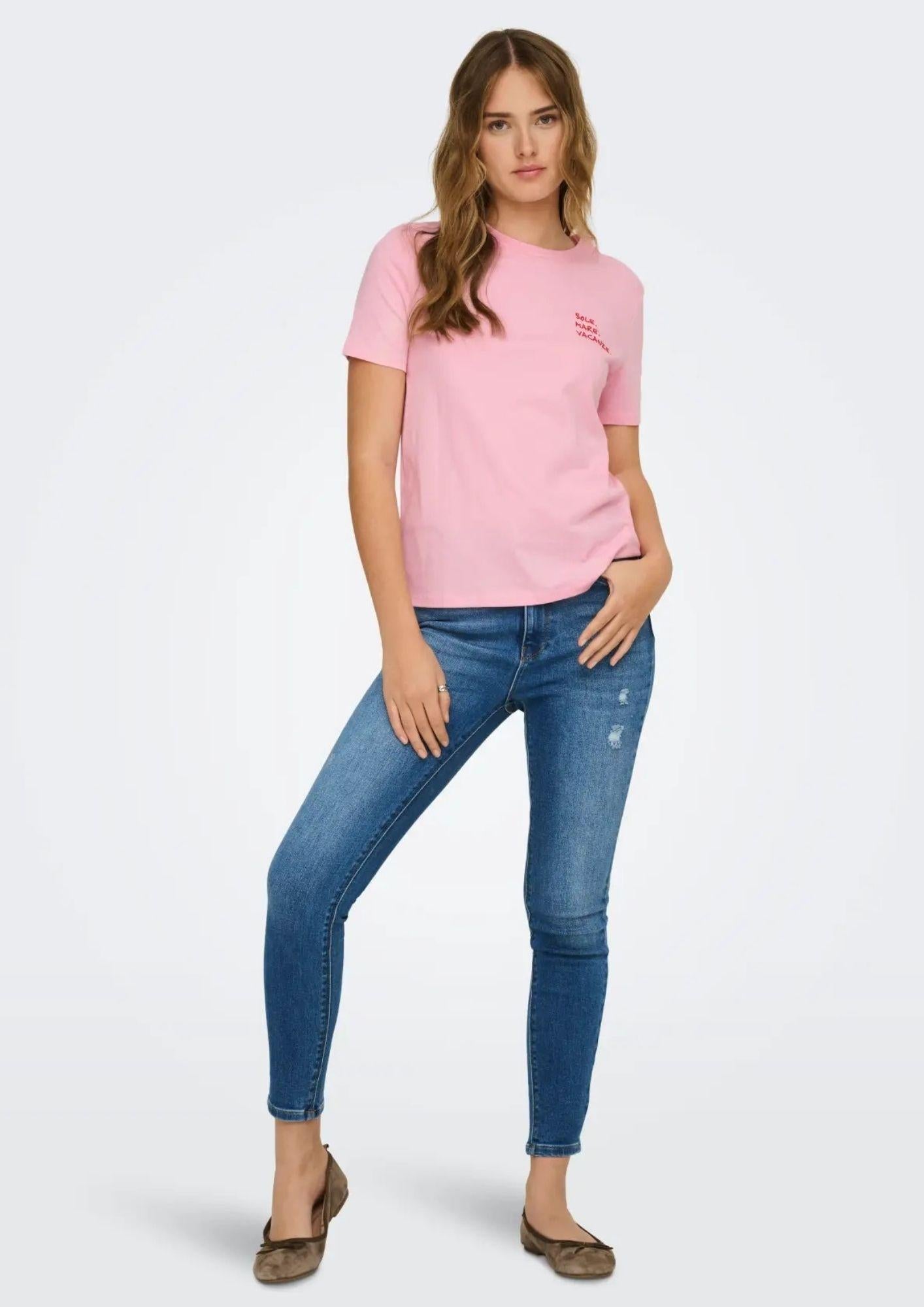 Only T-Shirt Donna Mira Rosa 15368637 Romance Rose Vacanze ONLY