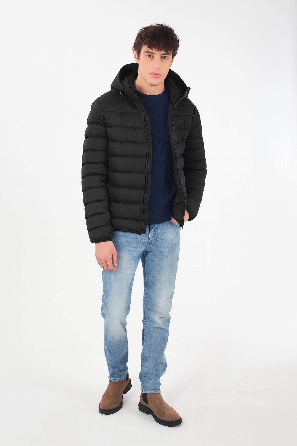 Giubbino Uomo Trapuntato Con Cappuccio Nero J876 QG00 0801 YES ZEE