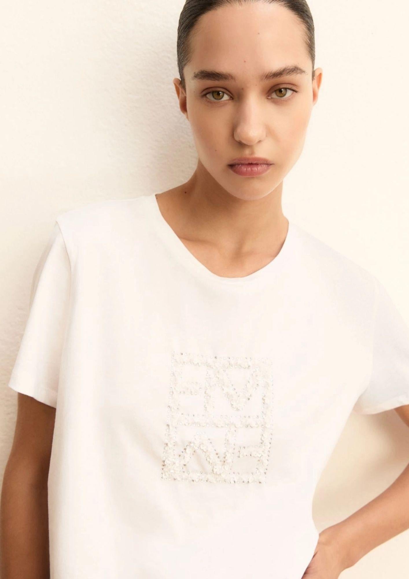 Emme Marella T-Shirt Donna Emmtema Bianca Logo Bianco 2615971031200 001 EMME MARELLA