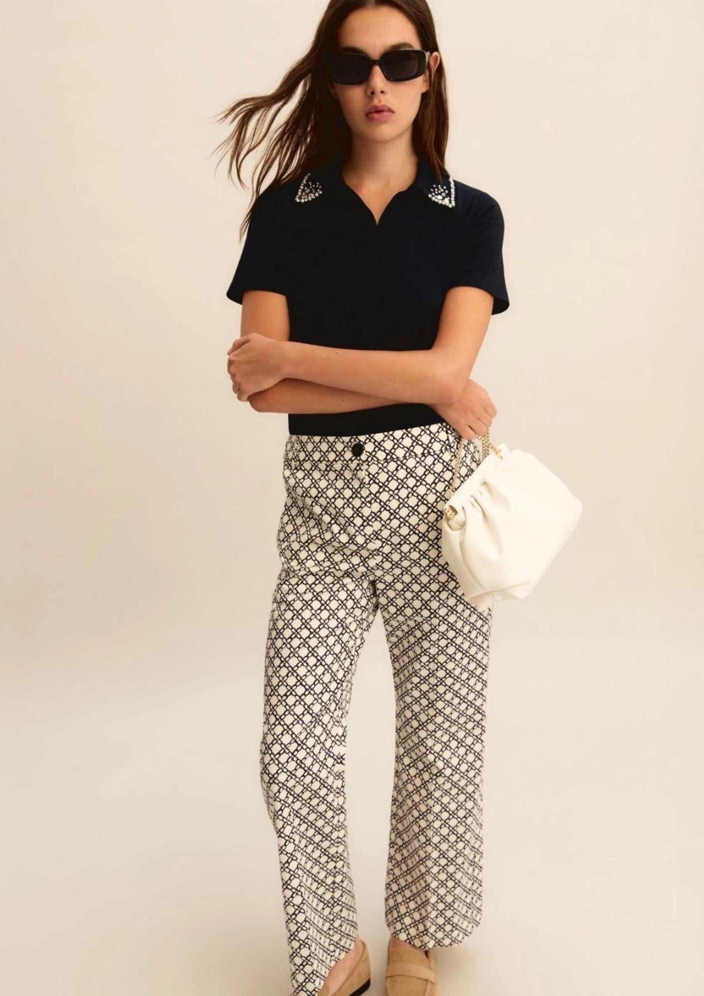 Emme Marella Pantalone Donna Emmclassi Bianco Lana FAntasia Geometrica 2615131201200 001 EMME MARELLA