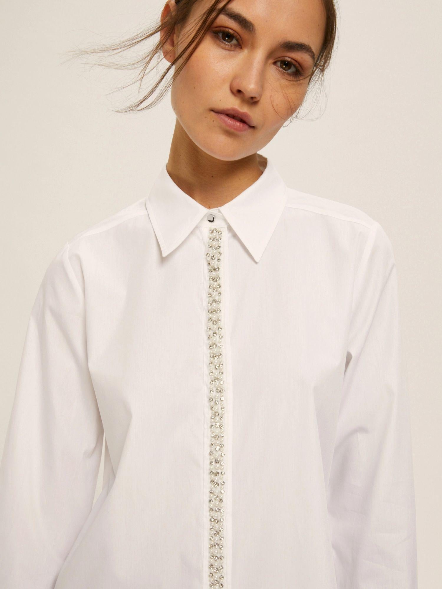 Emme Marella Camicia in popeline con dettagli di perle e strass Valda Donna Bianco 2525116044200 003 EMME MARELLA