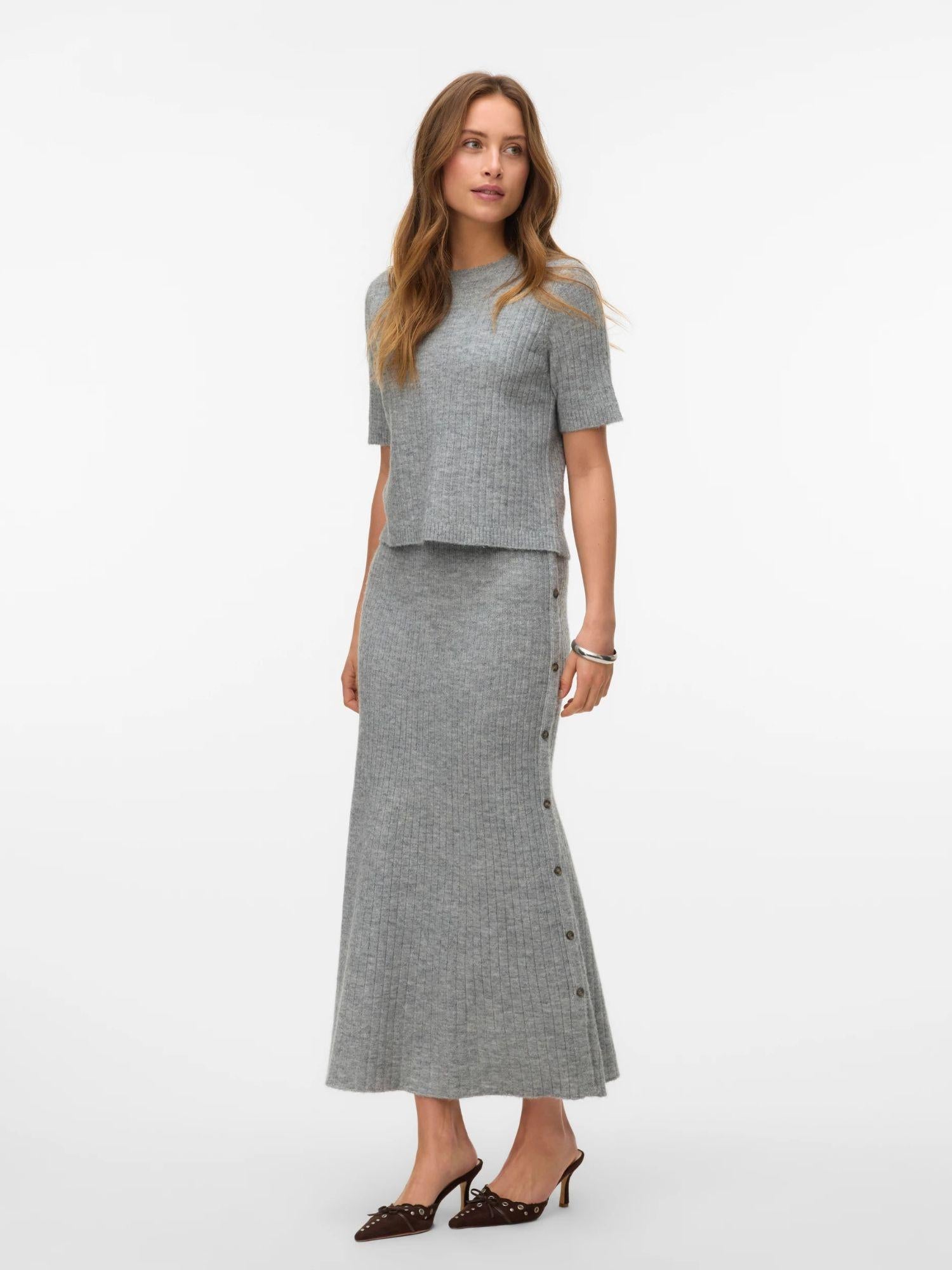 Vero Moda Gonna Midi Donna Sally Light Grey Melange 10334898 Light Grey Melange VERO MODA