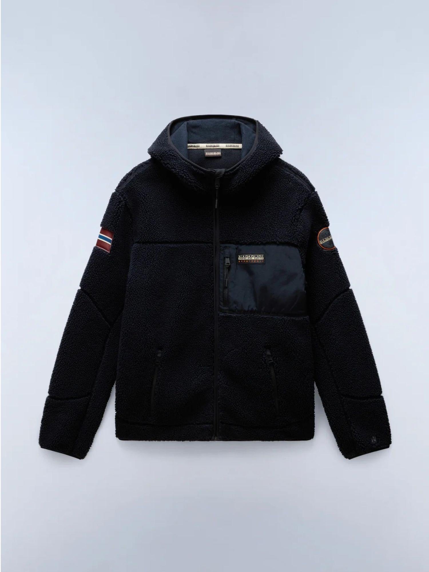 Napapijri Felpa Uomo Yupik Con Cappuccio E Zip In Pile Nero NP0A4GNS 041 NAPAPIJRI