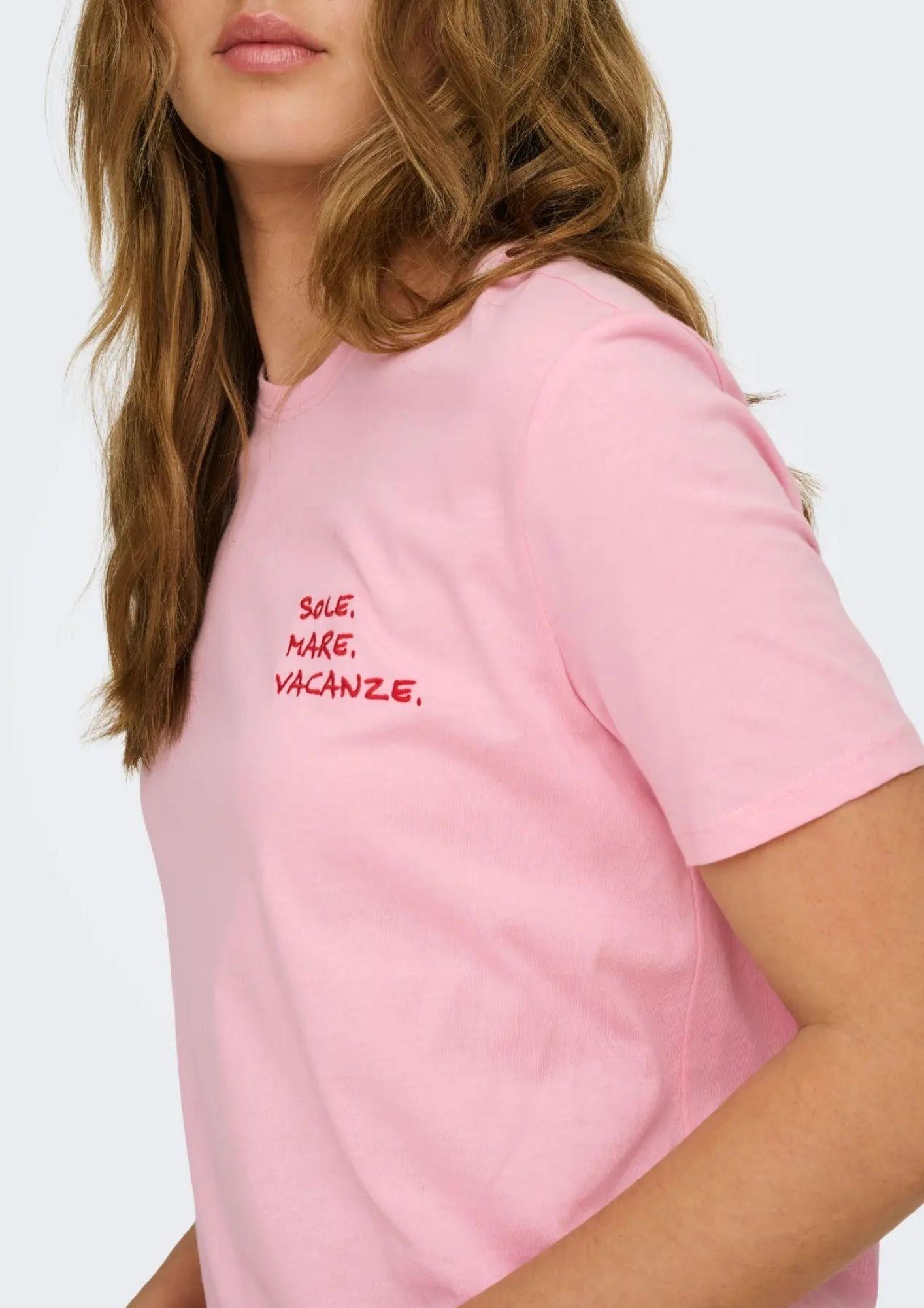 Only T-Shirt Donna Mira Rosa 15368637 Romance Rose Vacanze ONLY