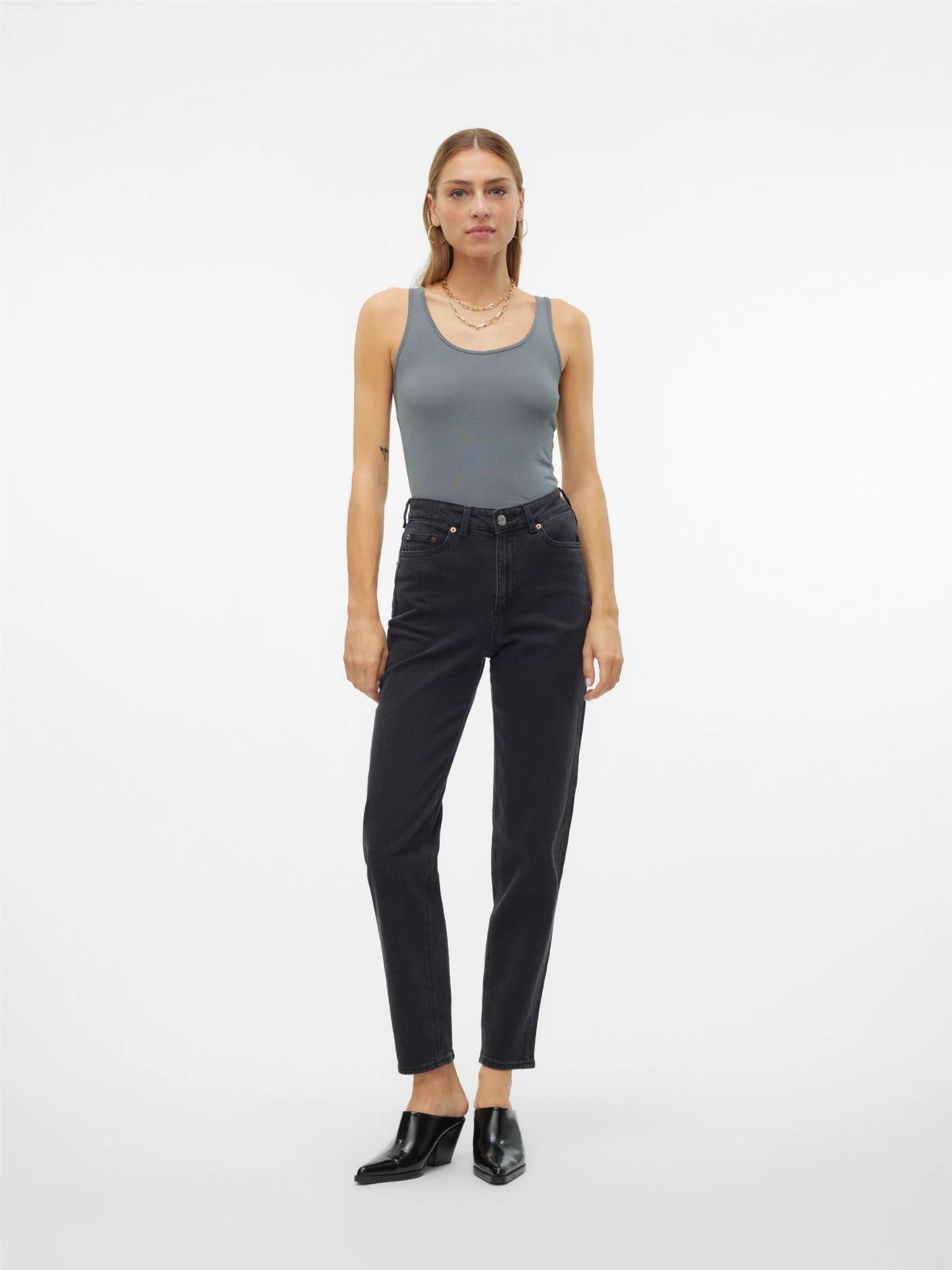 Vero Moda Jeans Donna Tessa A Vita Alta Mom Fit Dark Grey Denim 10302983 Dark Grey Denim VERO MODA