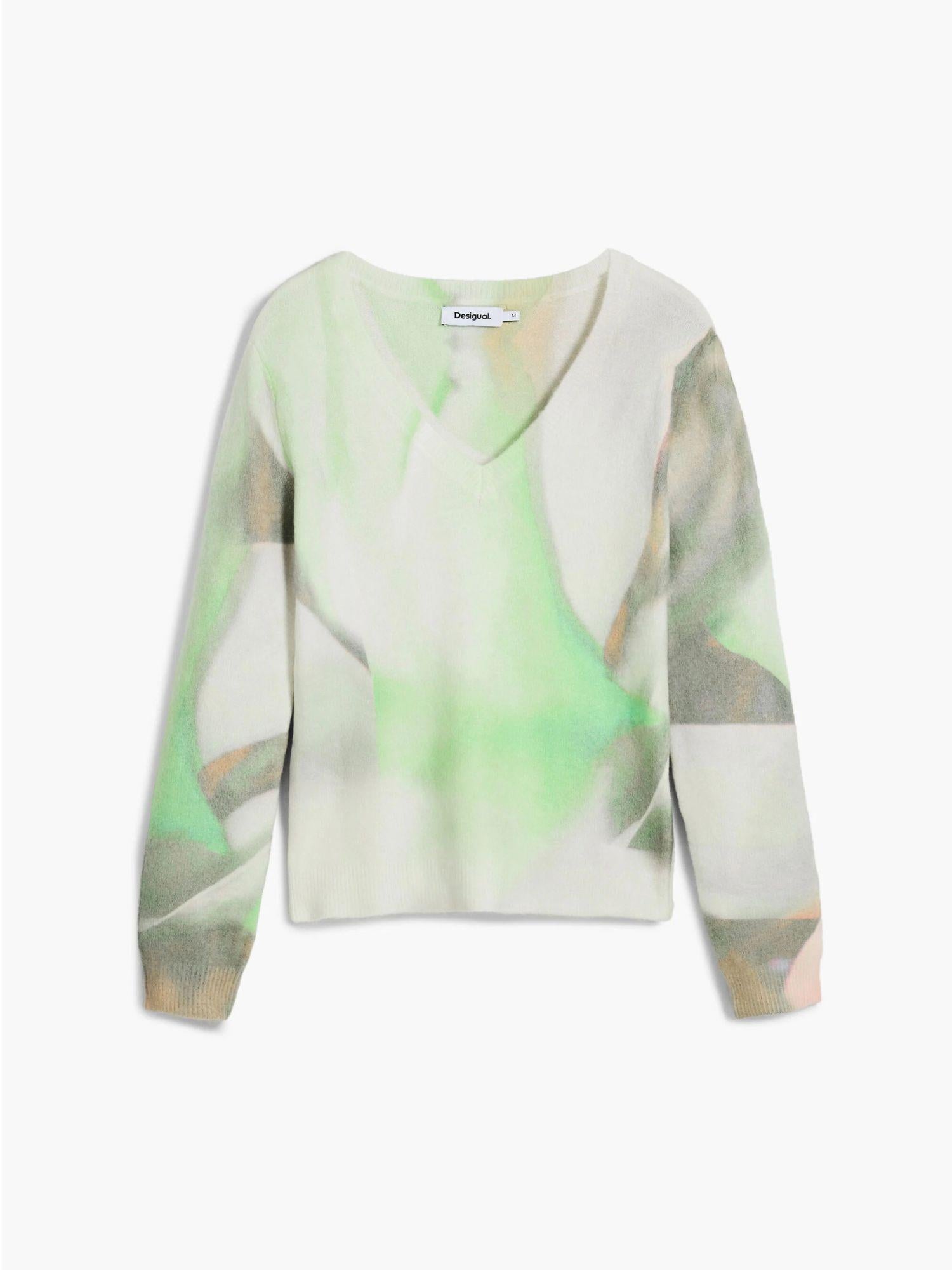 Desigual Maglione morbido con scollo a V Donna Verde 25WWJF13 4146 DESIGUAL